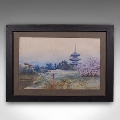 Vintage Landscape Painting, Japanese School, Watercolour, Art, Mid Century, 1960