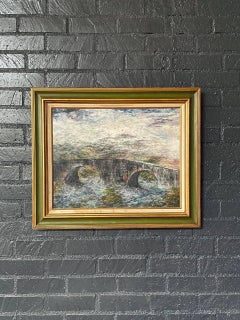 Pintura Vintage de Paisaje del Puente de Sligachan, Escocia - Firmado D.S. Duncan