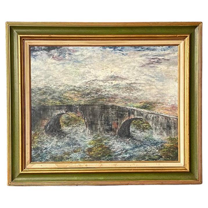 Pintura Vintage de Paisaje del Puente de Sligachan, Escocia - Firmado D.S. Duncan