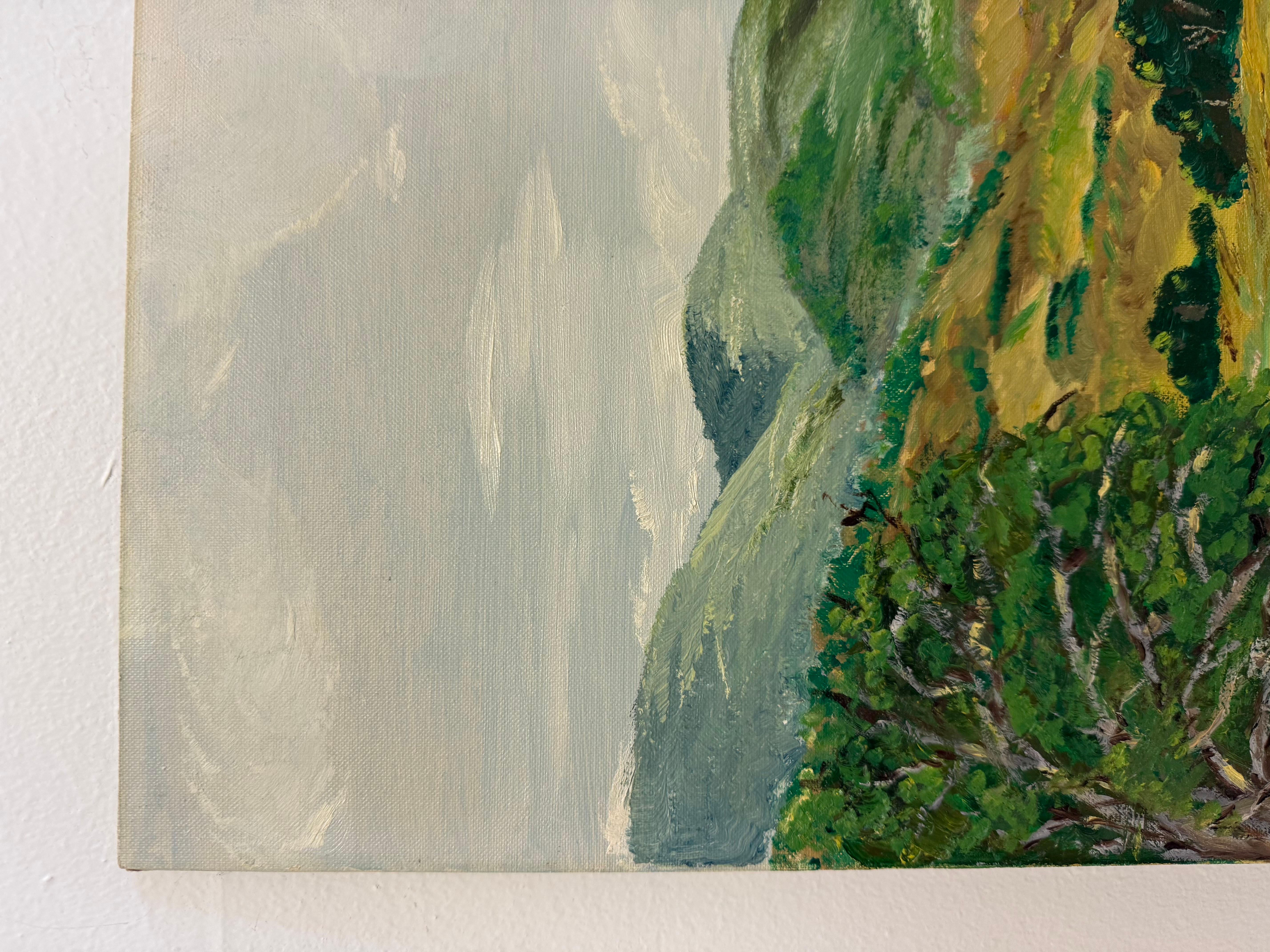 Mid-Century Modern vintage landscape painting with patina For Sale