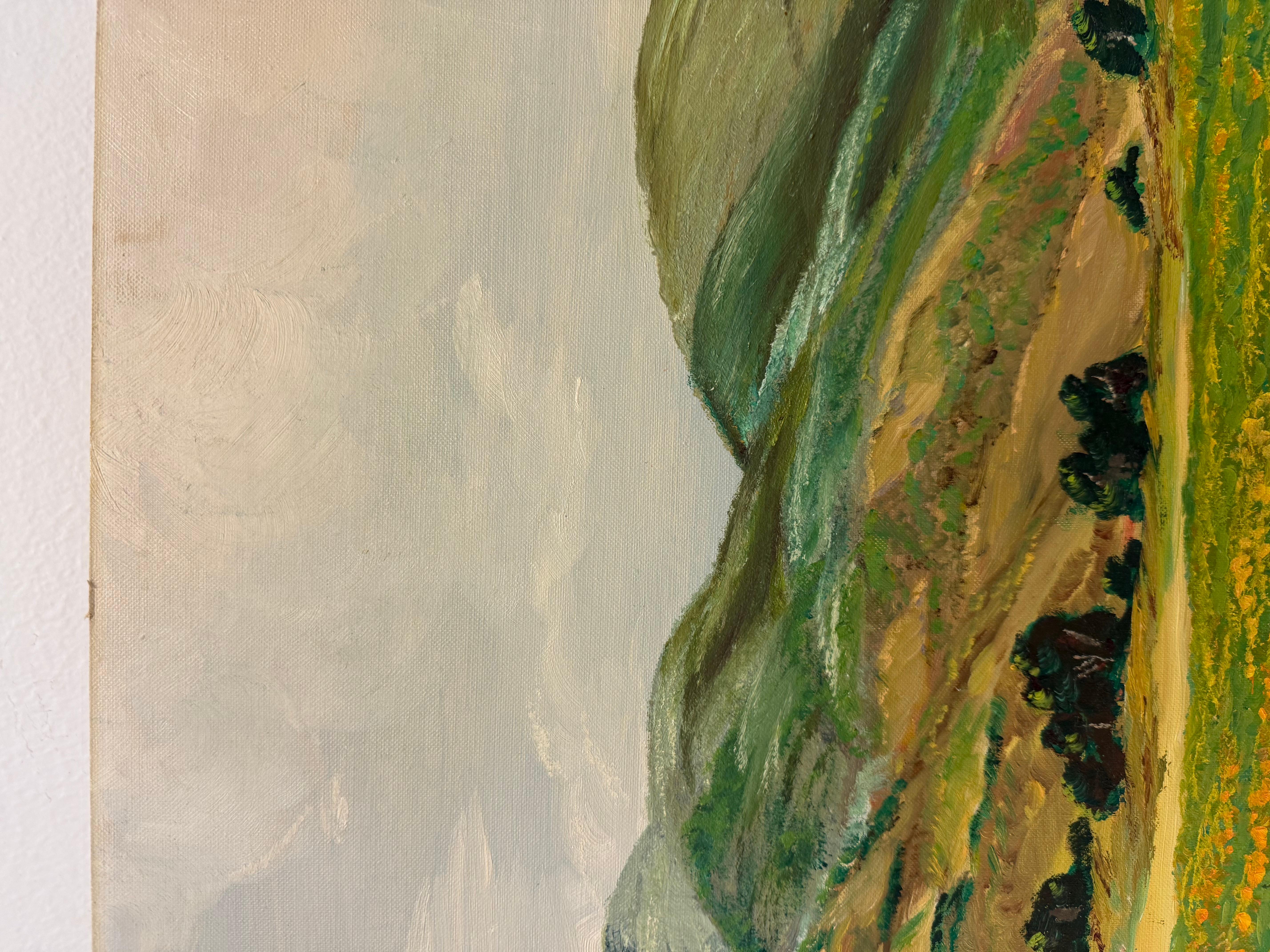 vintage landscape painting with patina In Good Condition For Sale In Seattle, WA