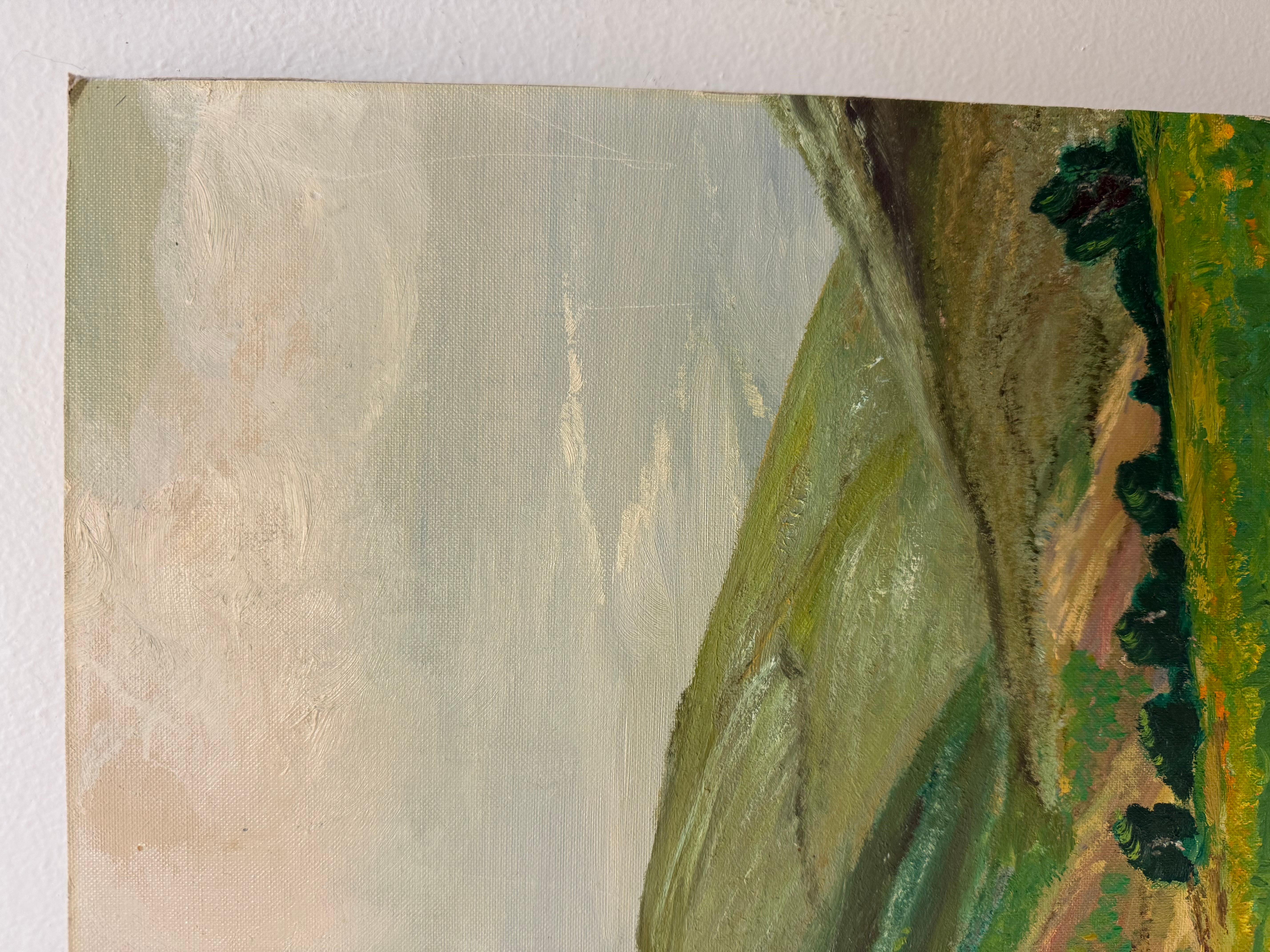 Late 20th Century vintage landscape painting with patina For Sale