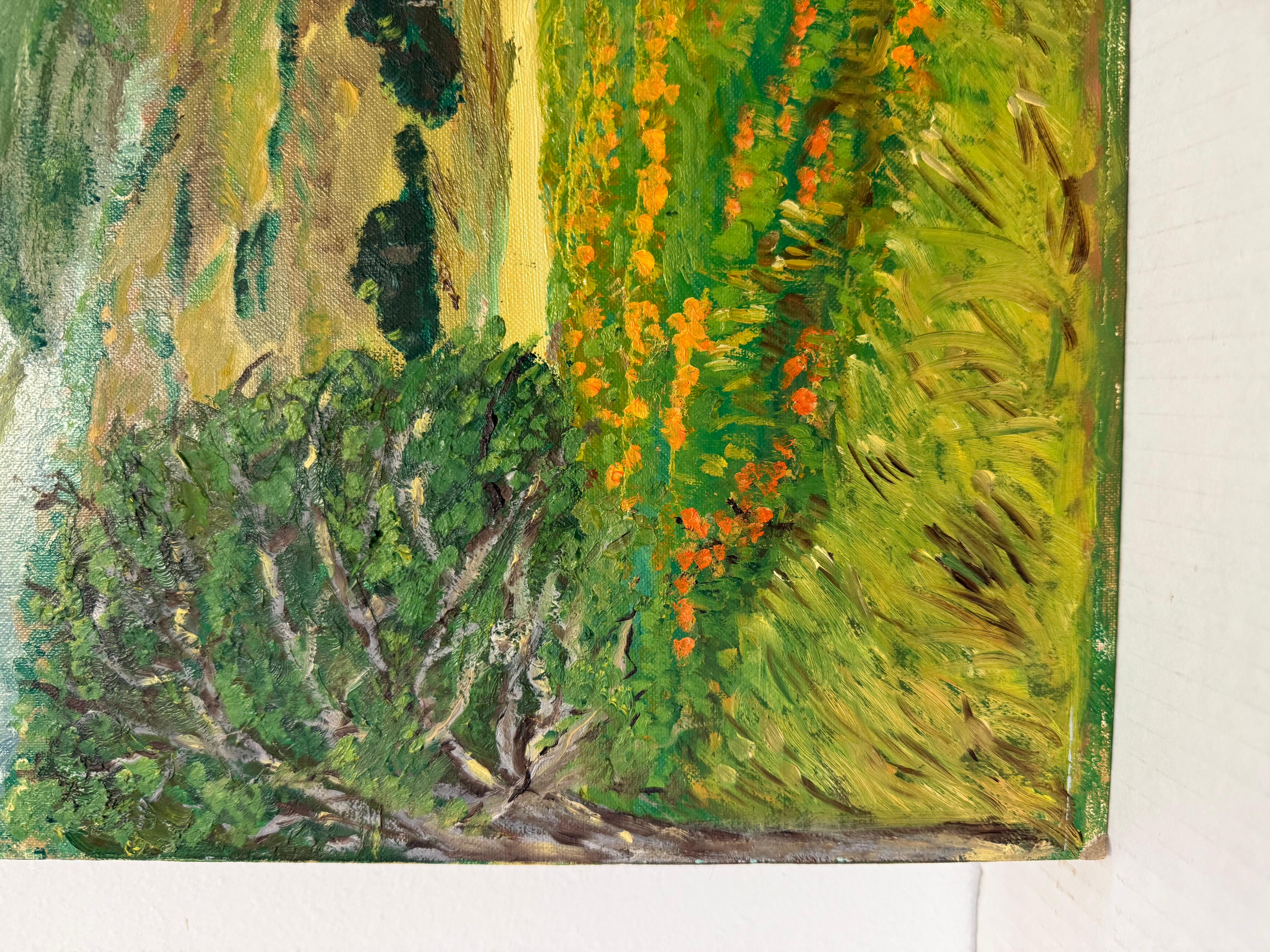 Paint vintage landscape painting with patina For Sale