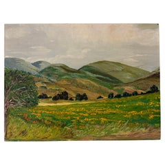 vintage landscape painting with patina