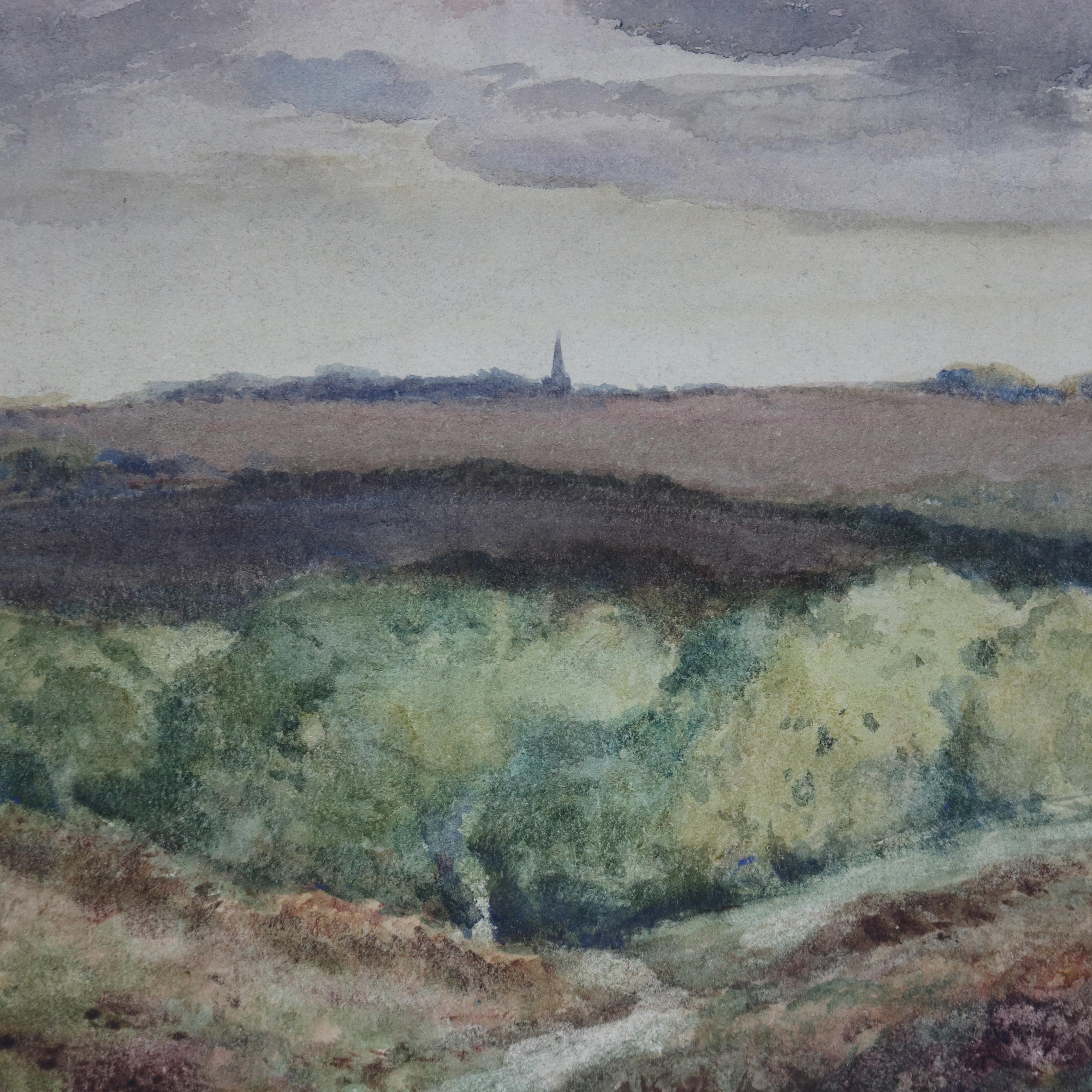 American Vintage Landscape Watercolor on Artist Panel of Hillside by Fred Hines, 20th C For Sale