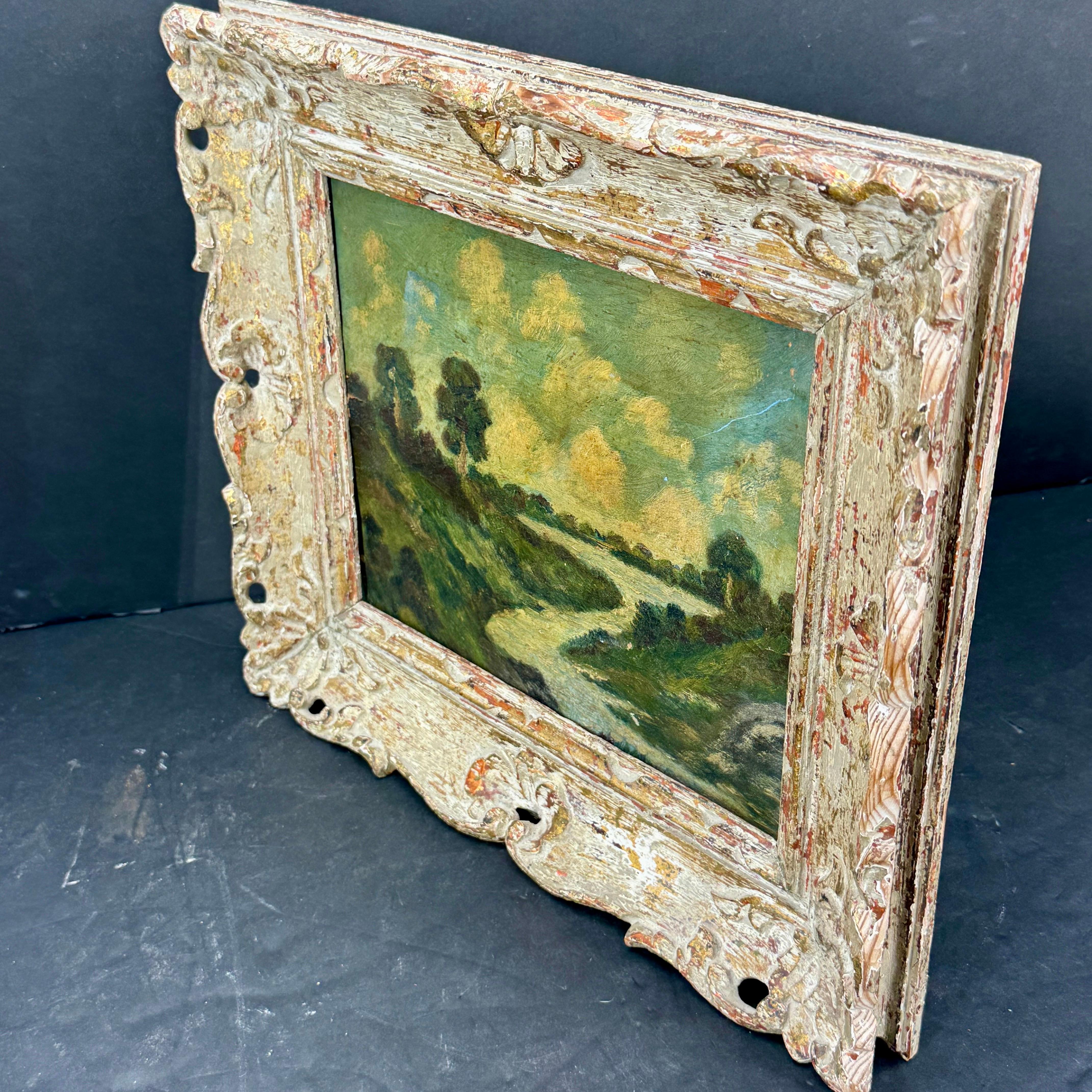 Other Vintage Landscape with Water Oil Painting on Board Framed For Sale