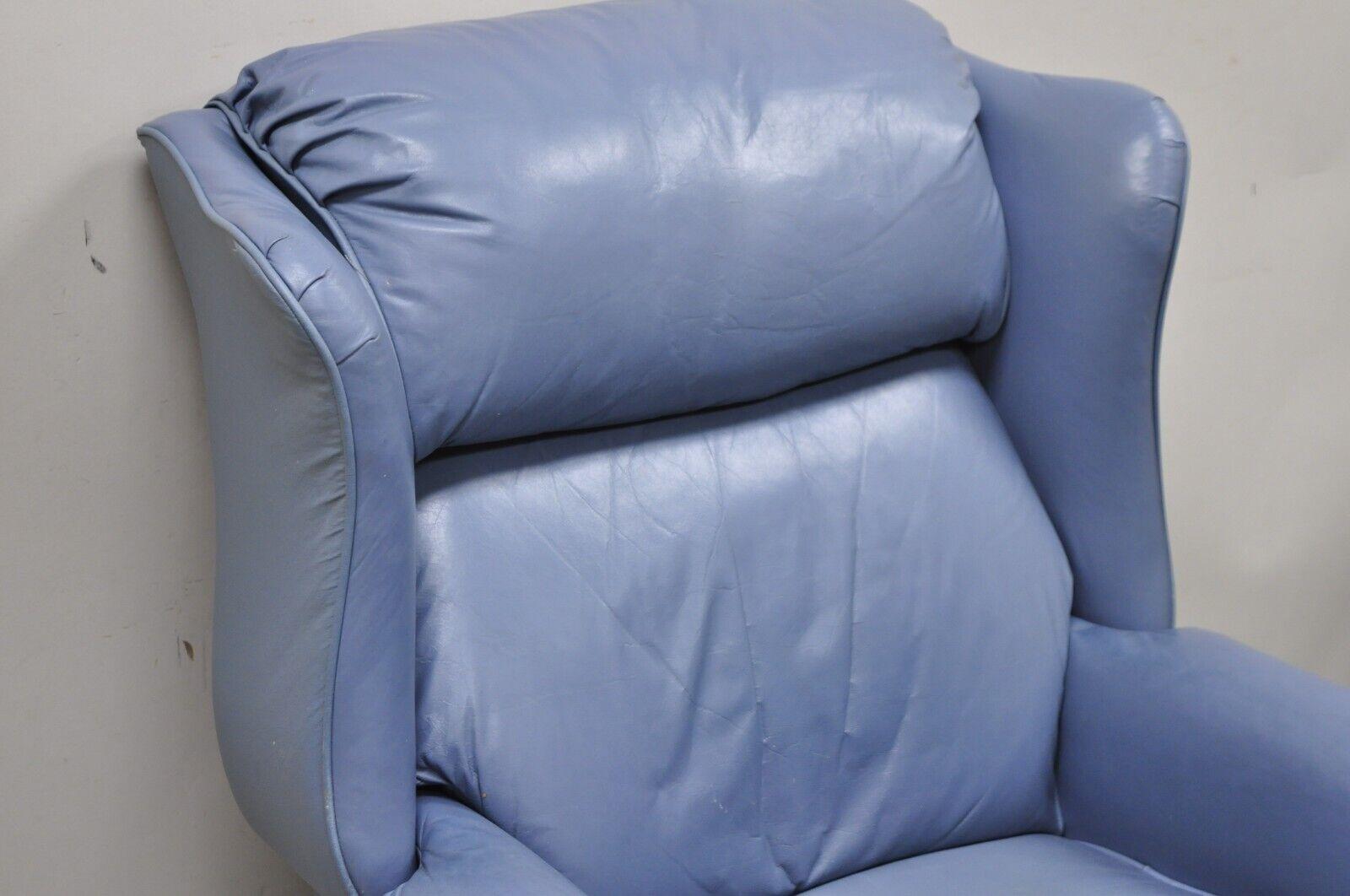Vintage Lane Action Blue Leather Wingback Recliner Reclining Lounge Chair 4