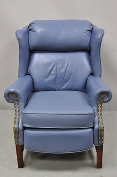 Vintage Lane Action Blue Leather Wingback Recliner Reclining Lounge Chair