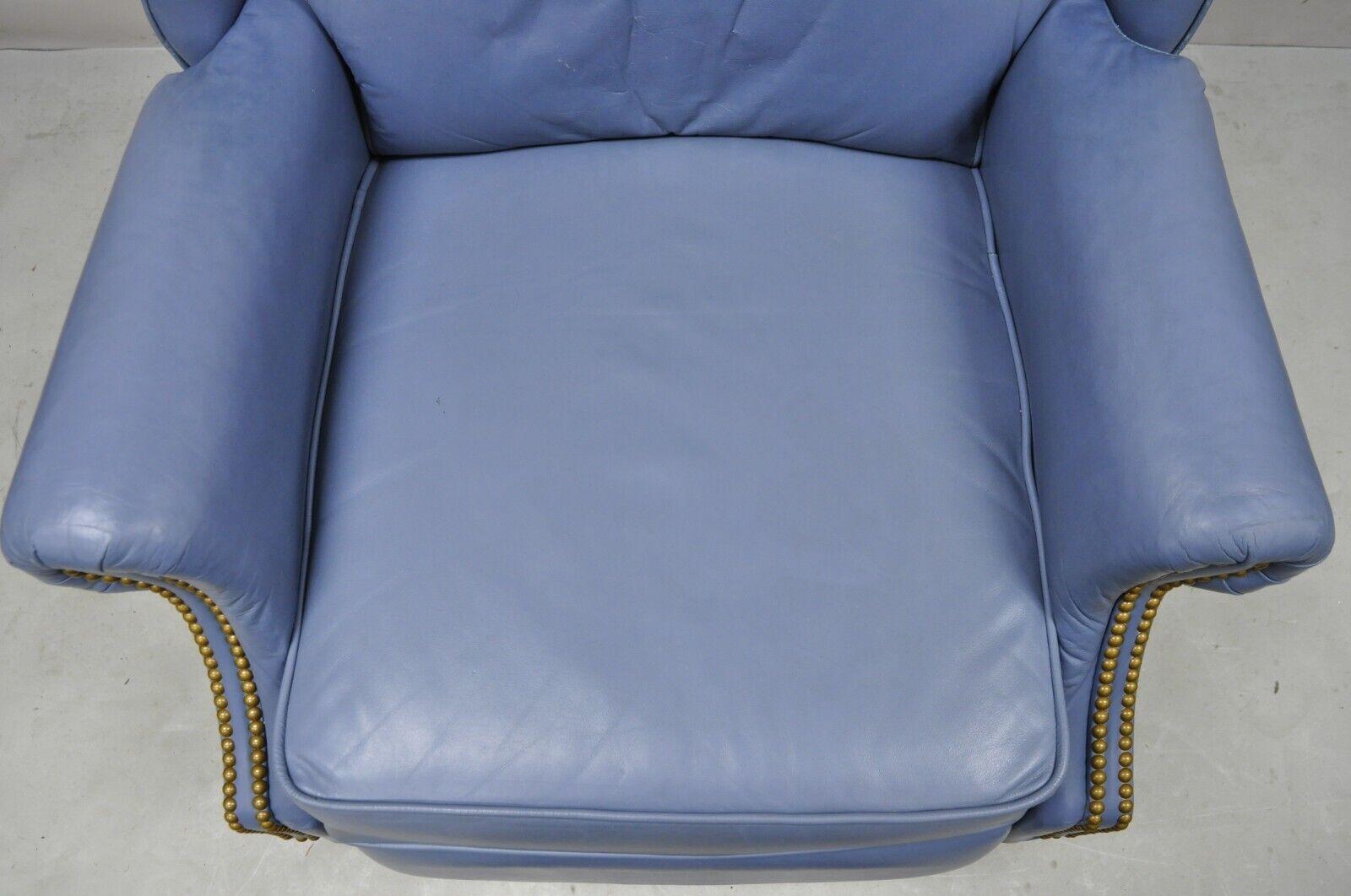 American Classical Vintage Lane Action Blue Leather Wingback Recliner Reclining Lounge Chair