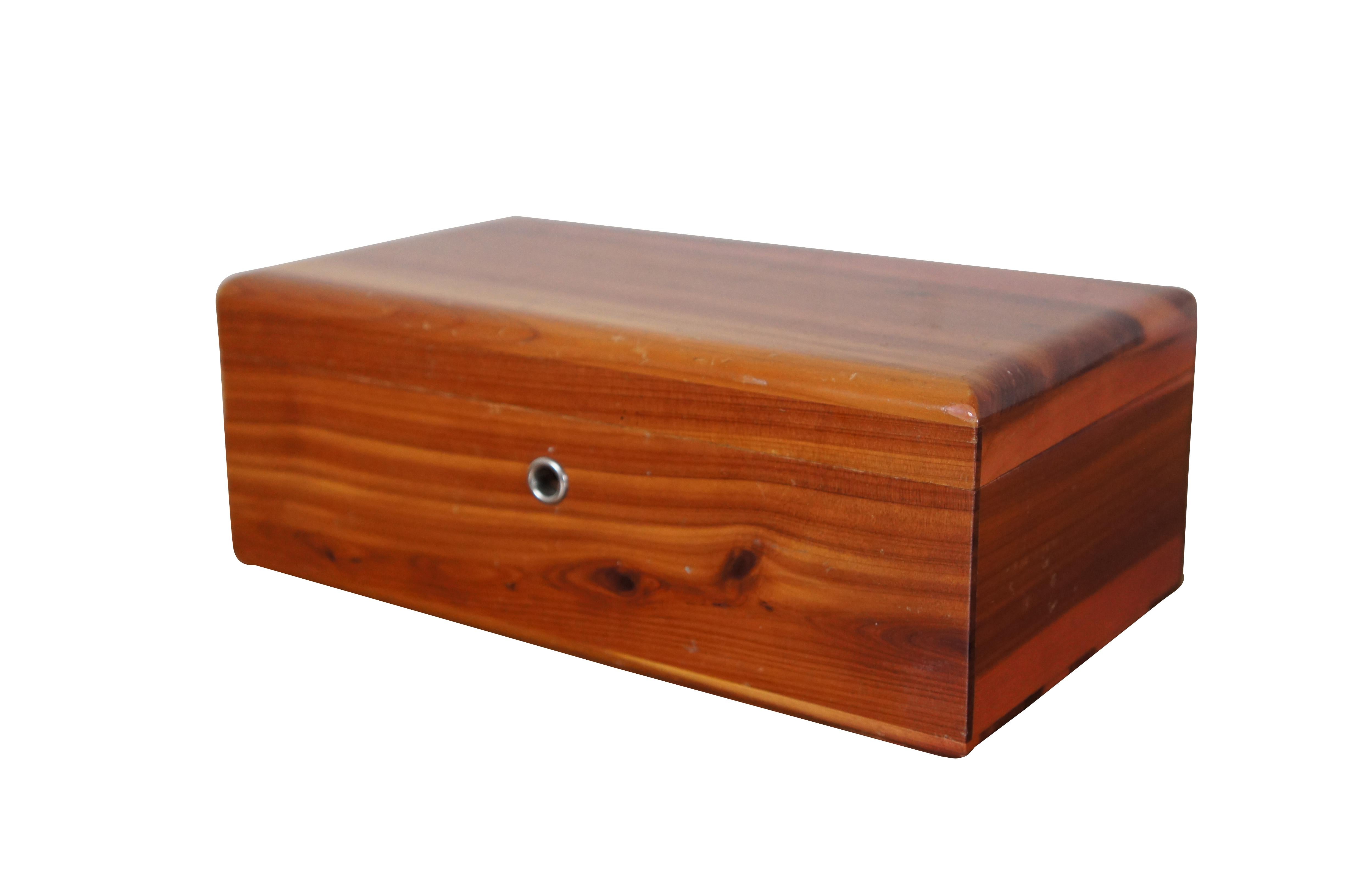 Vintage Lane Furniture pine and cedar chest jewelry, trinket or keepsake box.  Made in Altavista Virginia.  Presented to Lloyd Chandler Furniture Co of Vacaville.

Dimensions:
9” x 5” x 3.5” (Width x Depth x Height)