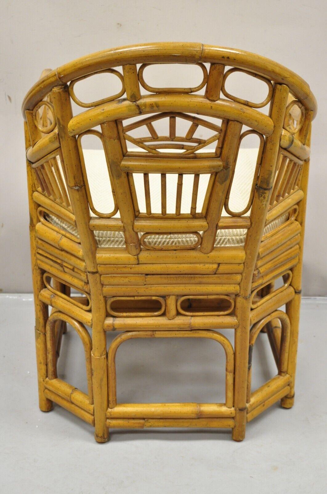 Vintage Lane Bamboo Fretwork Rattan Hollywood Regency Club Lounge Chair 3