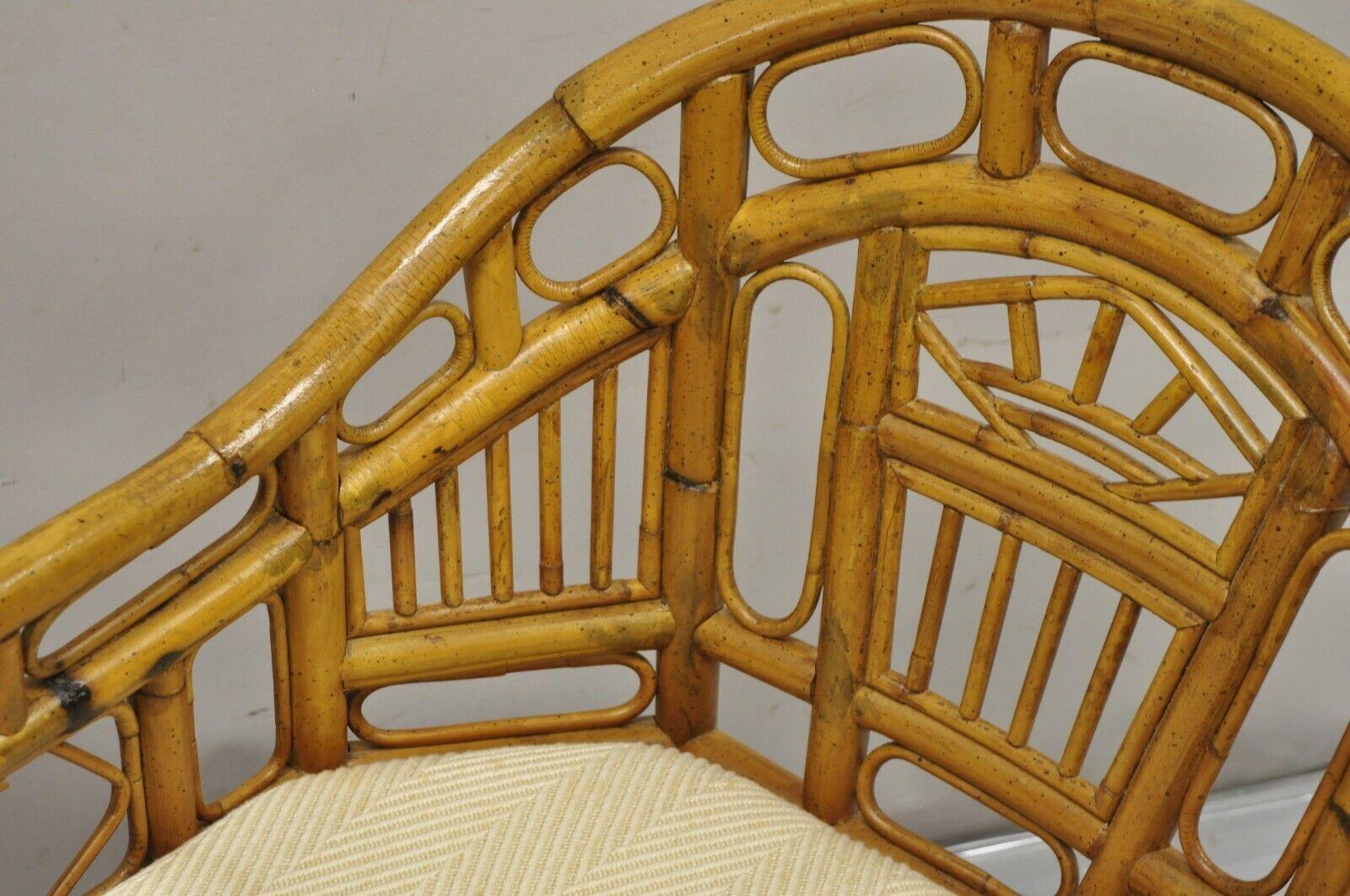 Vintage Lane Bamboo Fretwork Rattan Hollywood Regency Club Lounge Chair 4