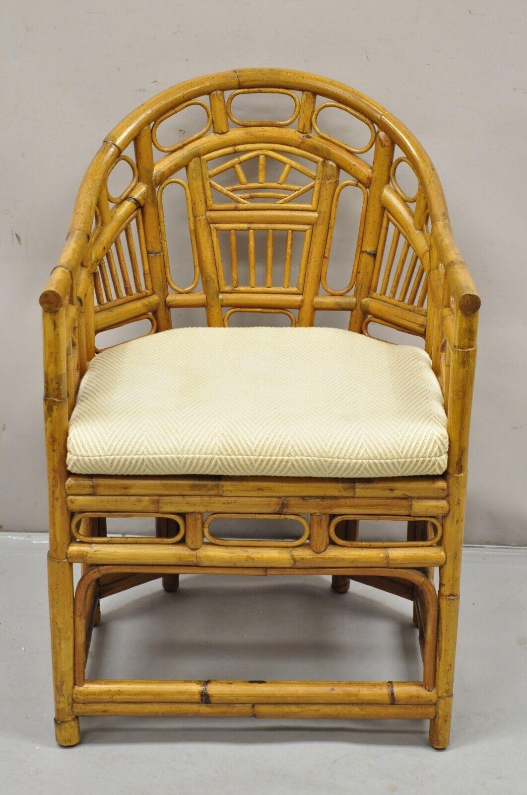 Vintage Lane Bamboo Fretwork Rattan Hollywood Regency Club Lounge Chair. Circa Late 20th Century. Measurements: 32.5
