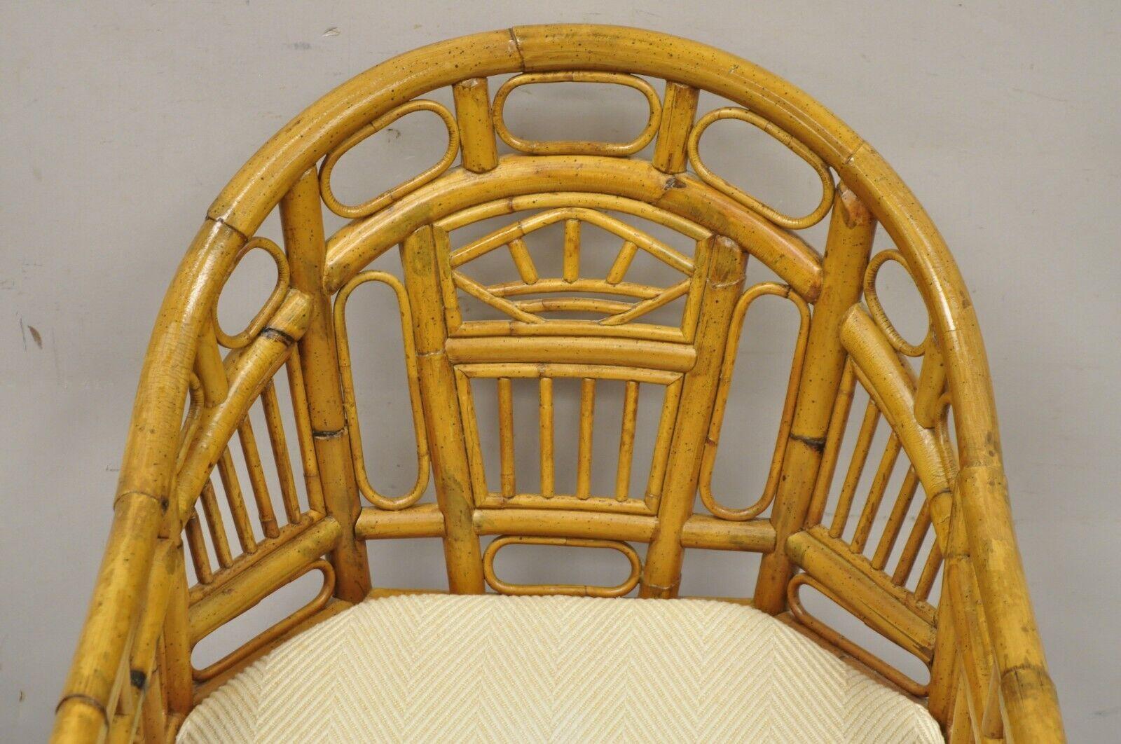 Vintage Lane Bamboo Fretwork Rattan Hollywood Regency Club Lounge Chair In Good Condition For Sale In Philadelphia, PA