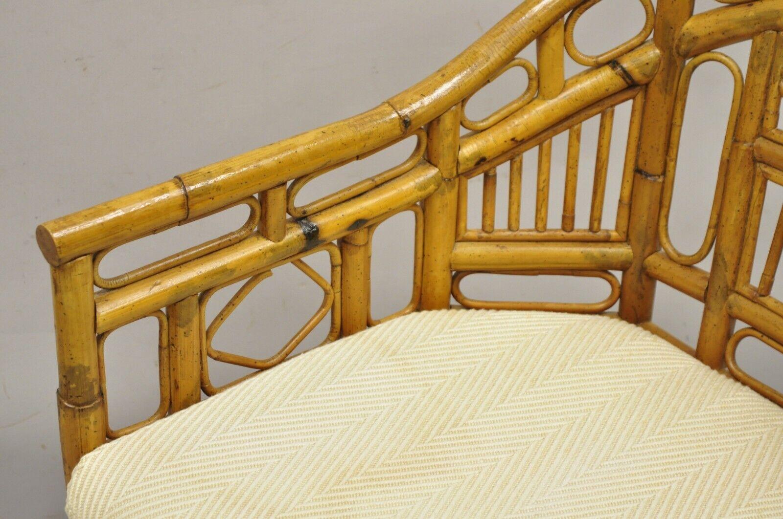 20th Century Vintage Lane Bamboo Fretwork Rattan Hollywood Regency Club Lounge Chair For Sale