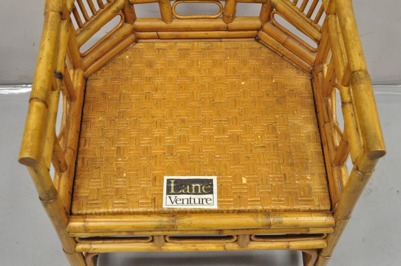 Vintage Lane Bamboo Fretwork Rattan Hollywood Regency Club Lounge Chair For Sale 3
