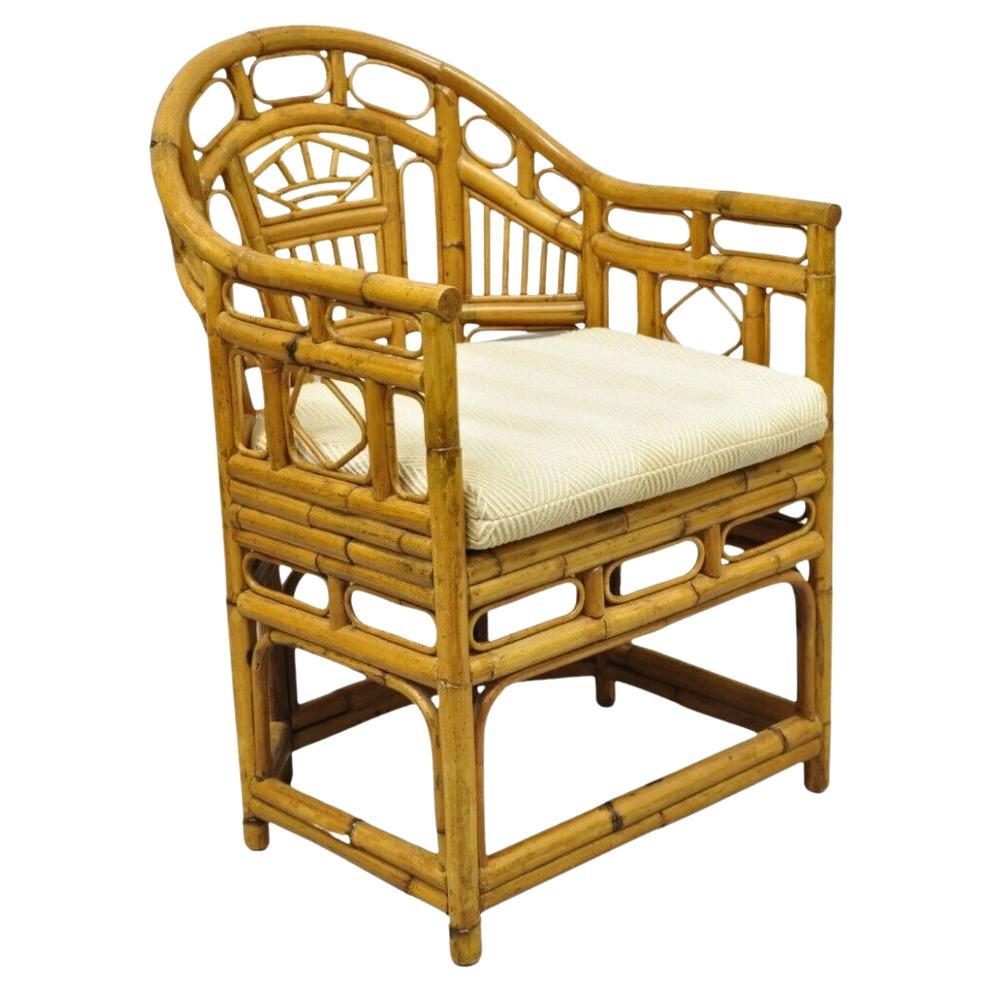 Vintage Lane Bamboo Fretwork Rattan Hollywood Regency Club Lounge Chair For Sale