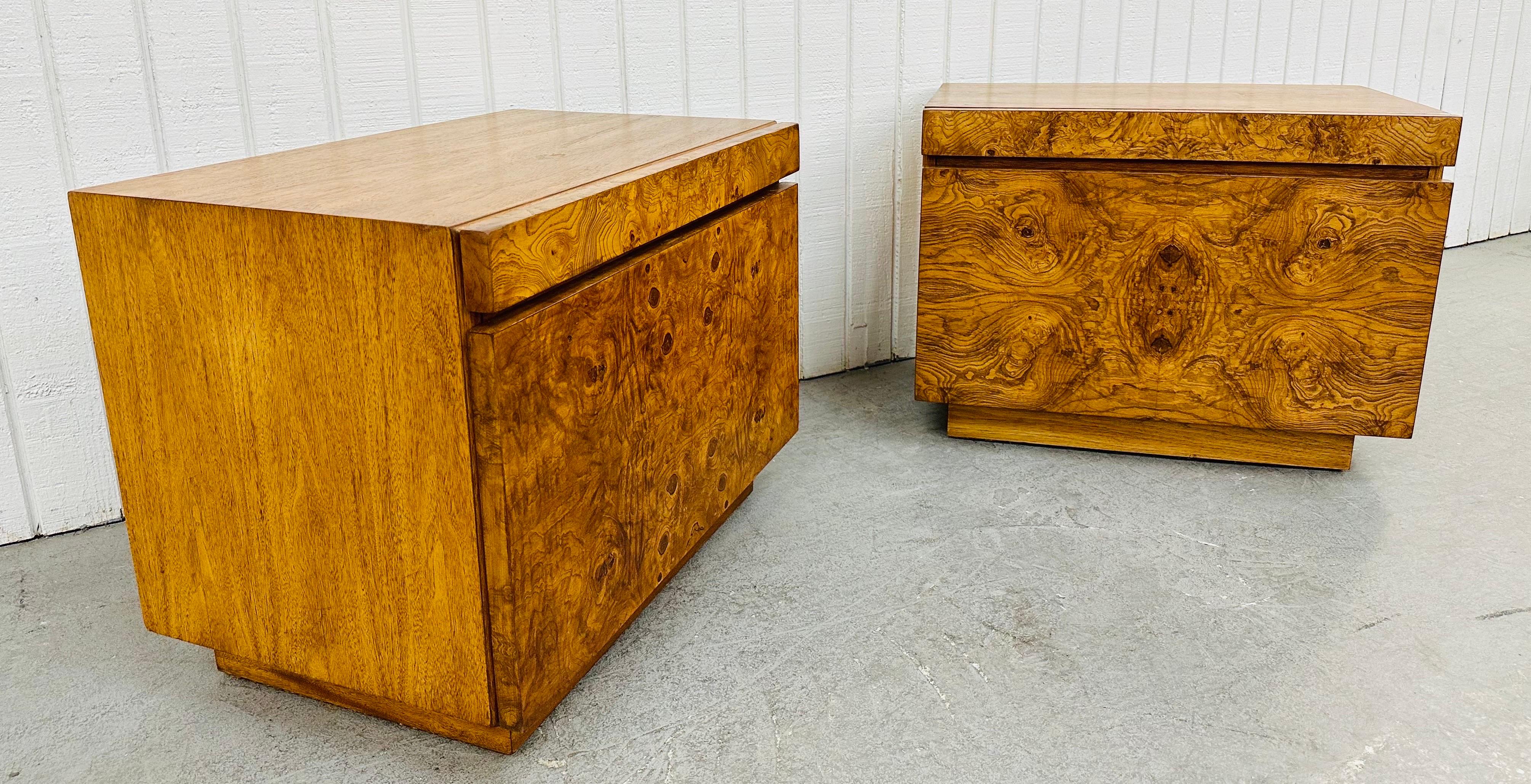 Mid-Century Modern Vintage Lane Burled Wood Nightstands - Set of 2 For Sale