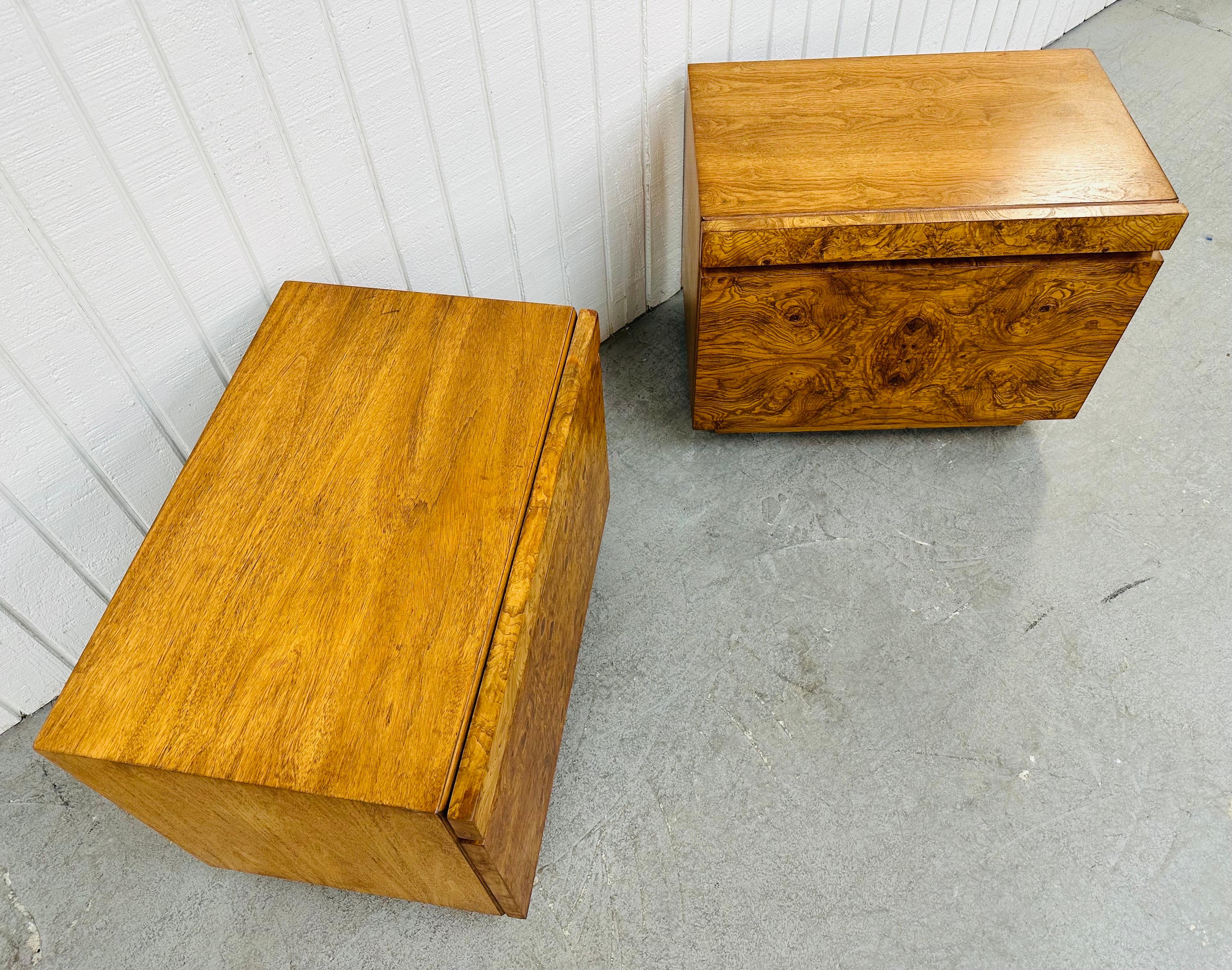 American Vintage Lane Burled Wood Nightstands - Set of 2 For Sale
