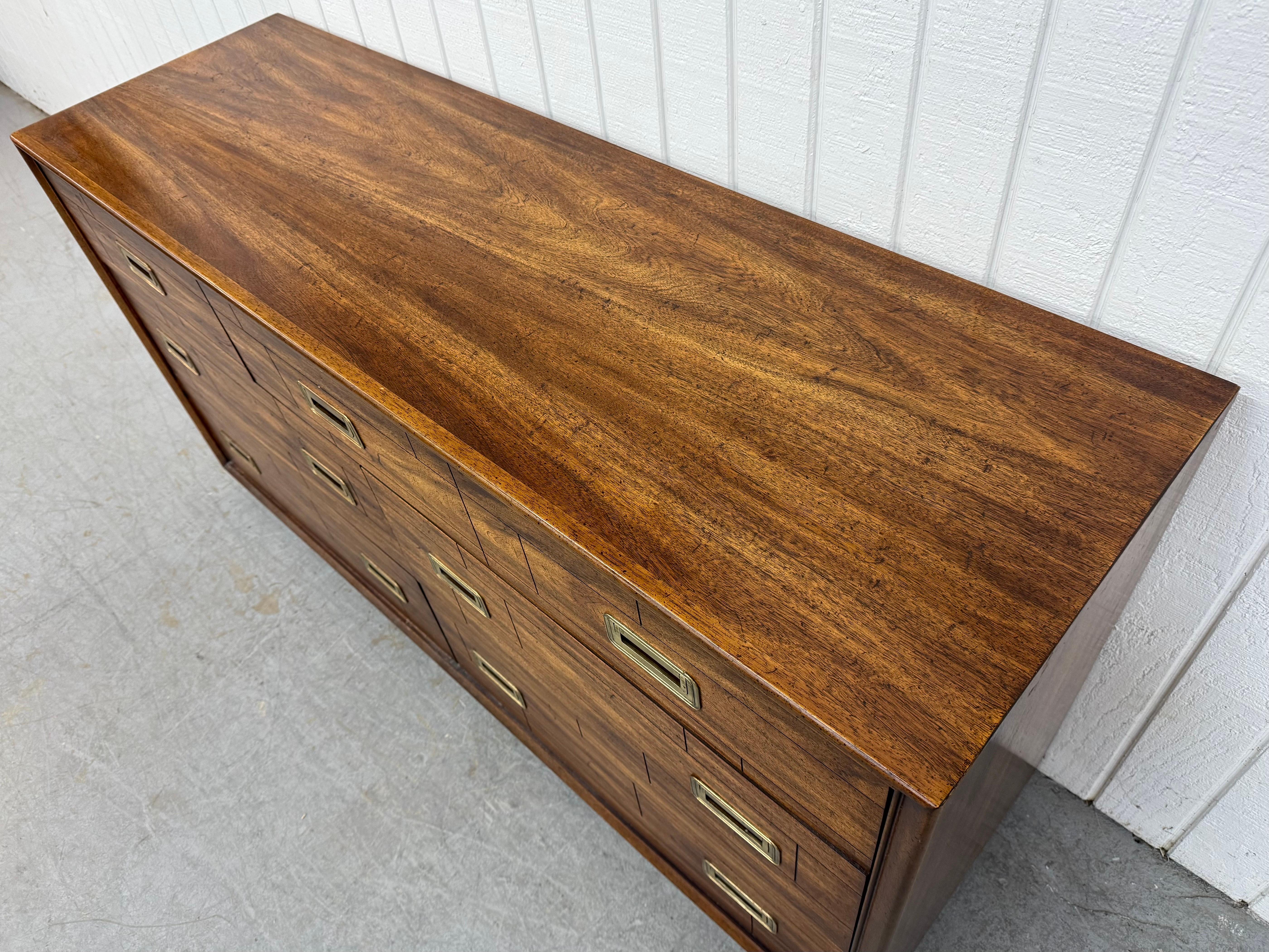 Vintage Lane Campaign Style Walnut Dresser In Good Condition In Clarksboro, NJ