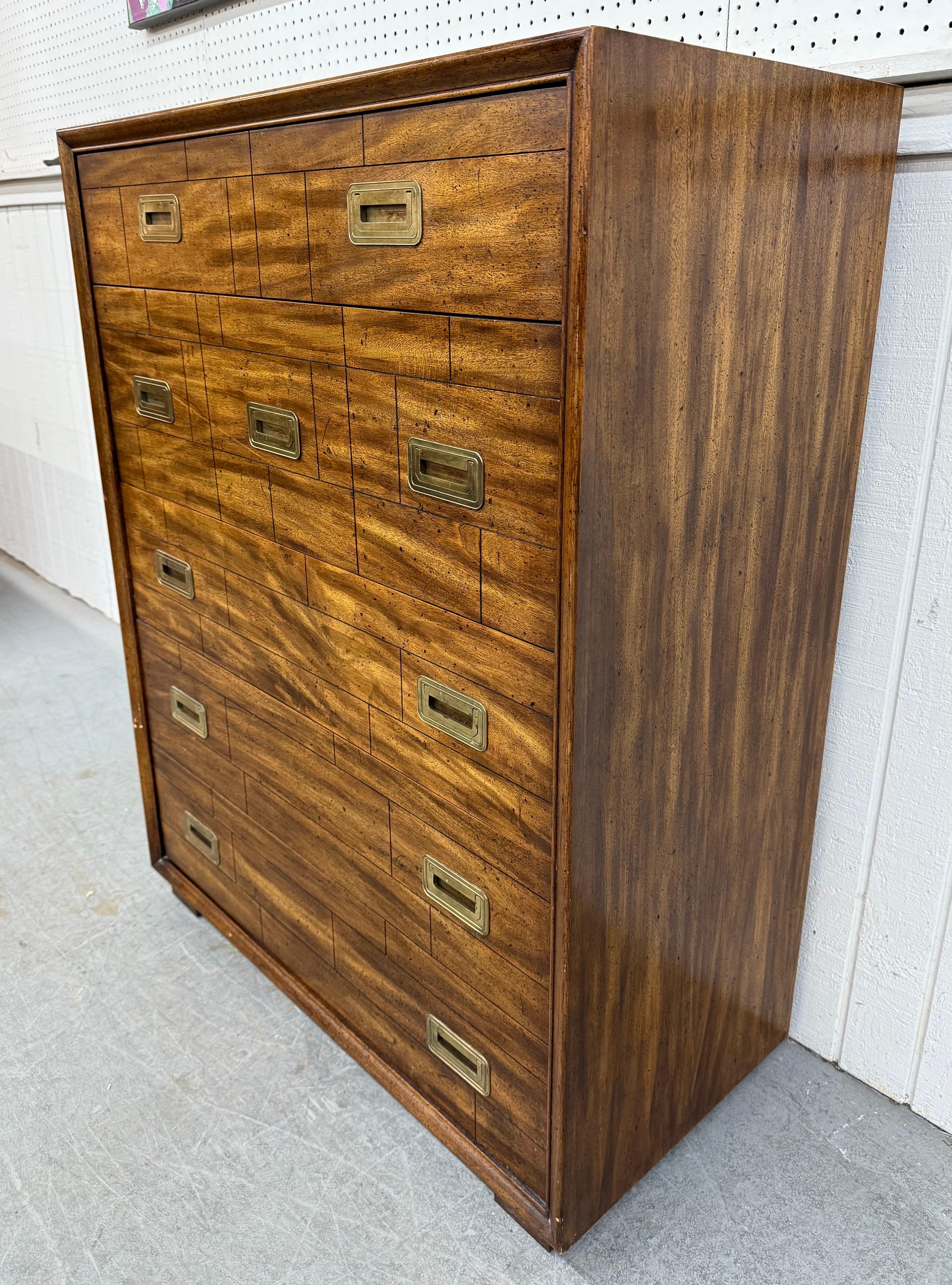 American Vintage Lane Campaign Style Walnut High Chest