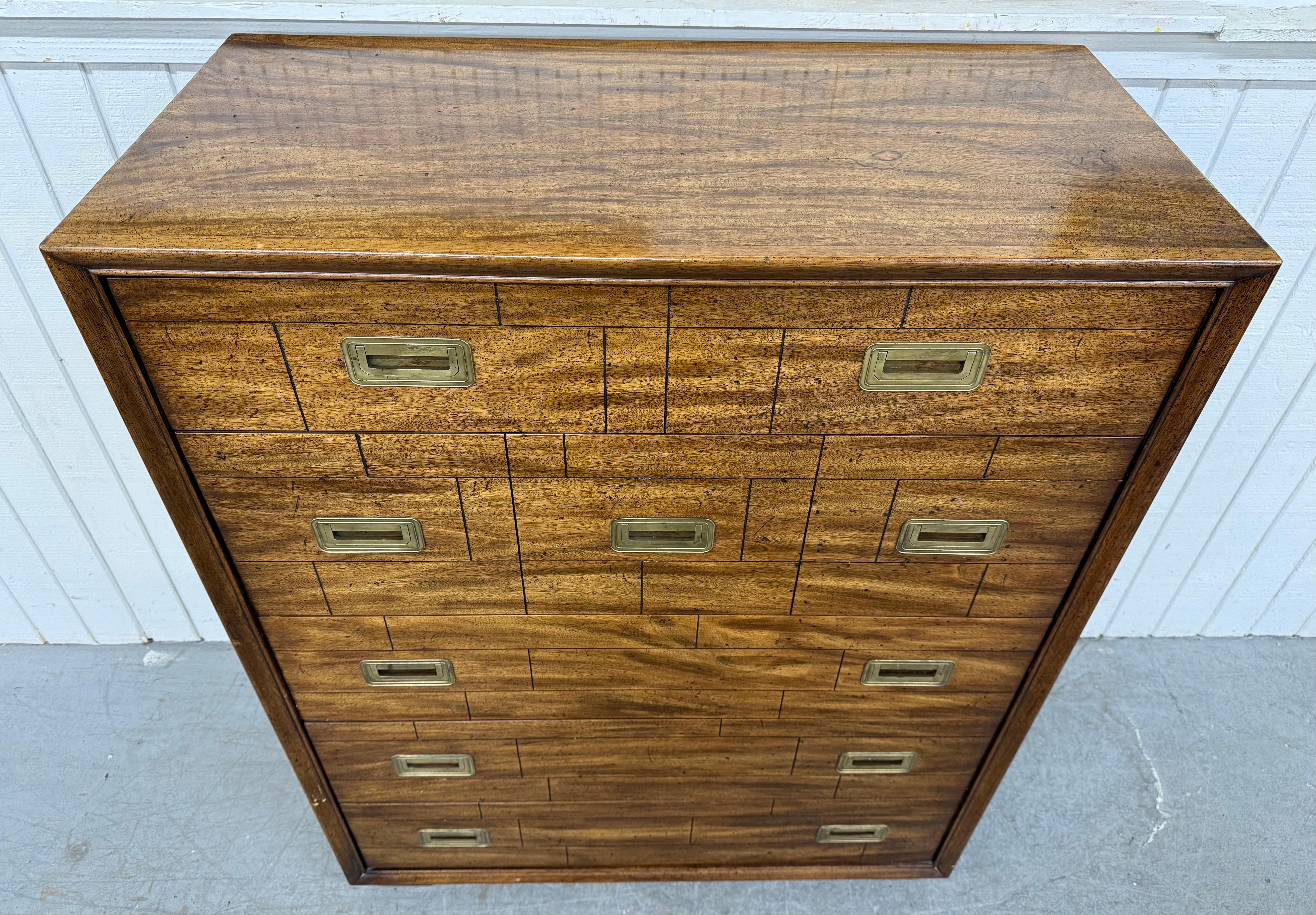 Vintage Lane Campaign Style Walnut High Chest In Good Condition In Clarksboro, NJ