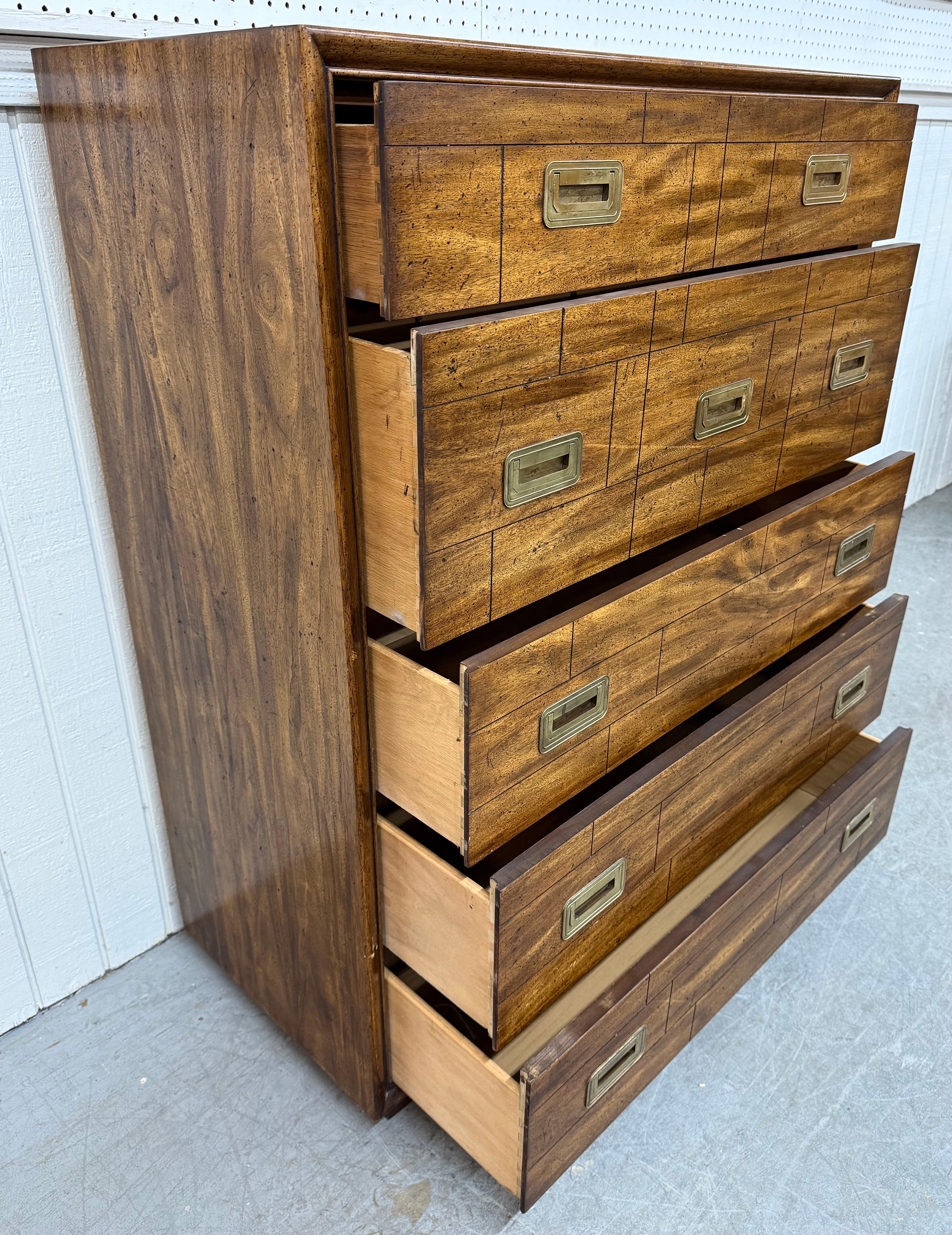 20th Century Vintage Lane Campaign Style Walnut High Chest