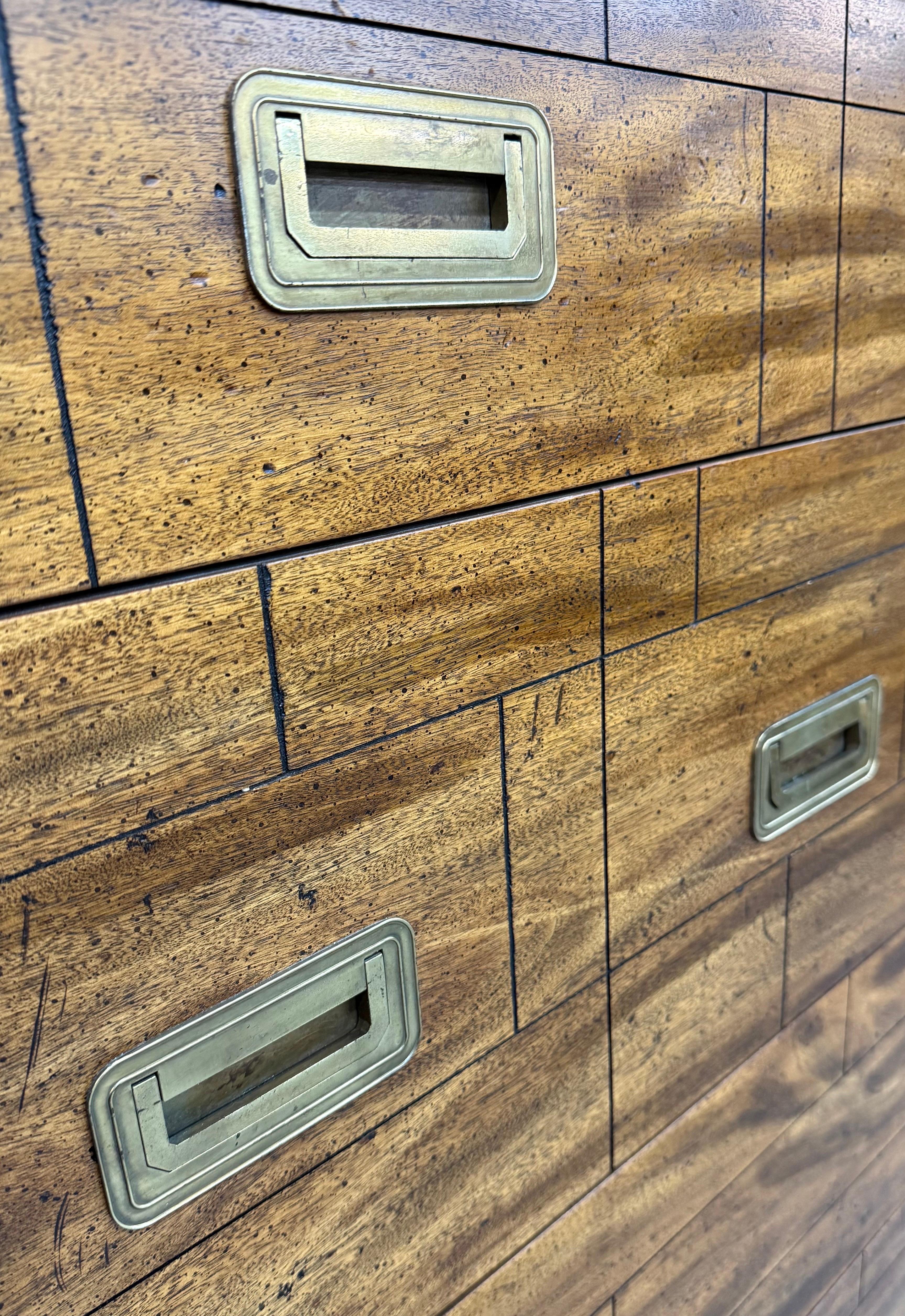 Brass Vintage Lane Campaign Style Walnut High Chest