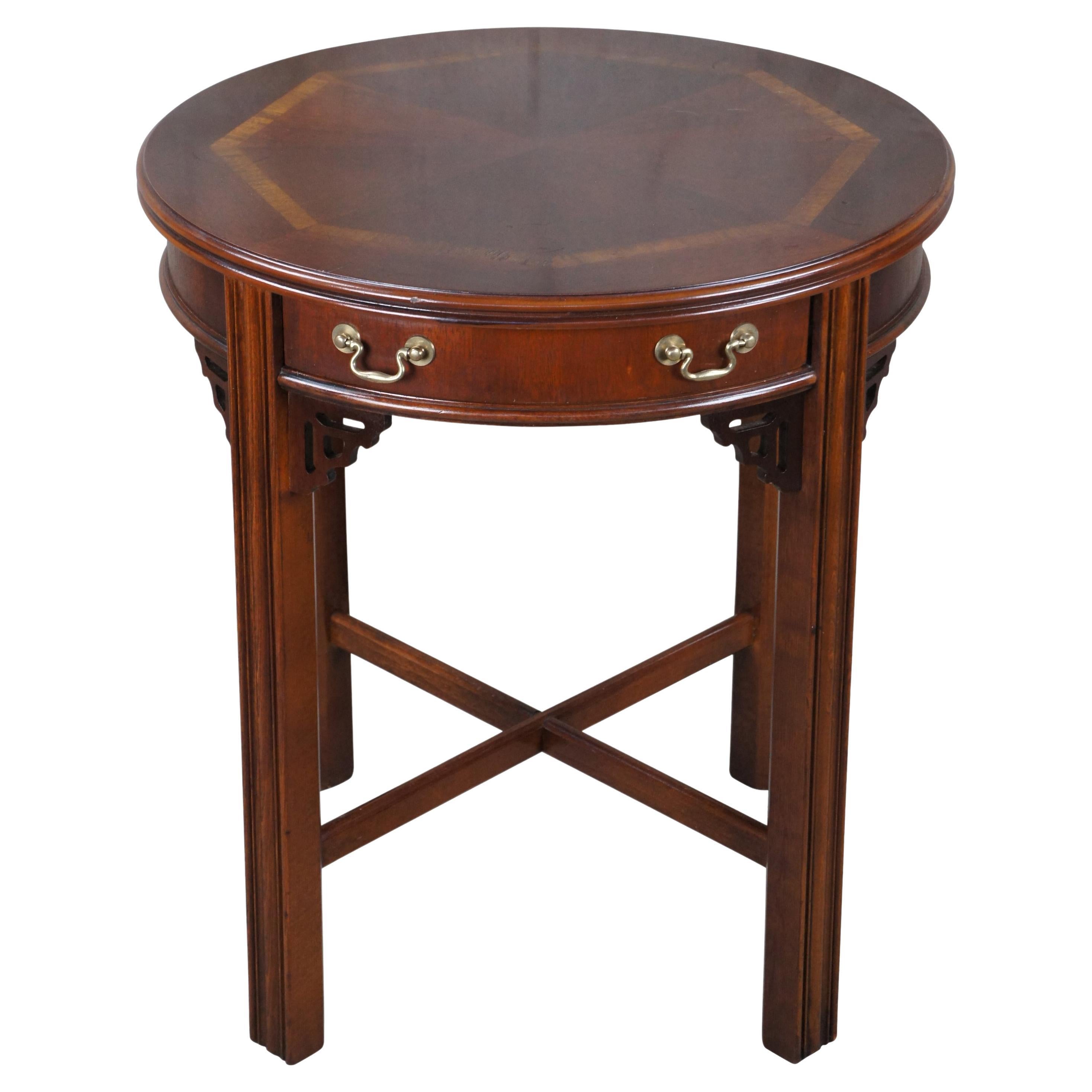 Vintage Lane Chinese Chippendale Style Banded Mahogany Side End Accent Table