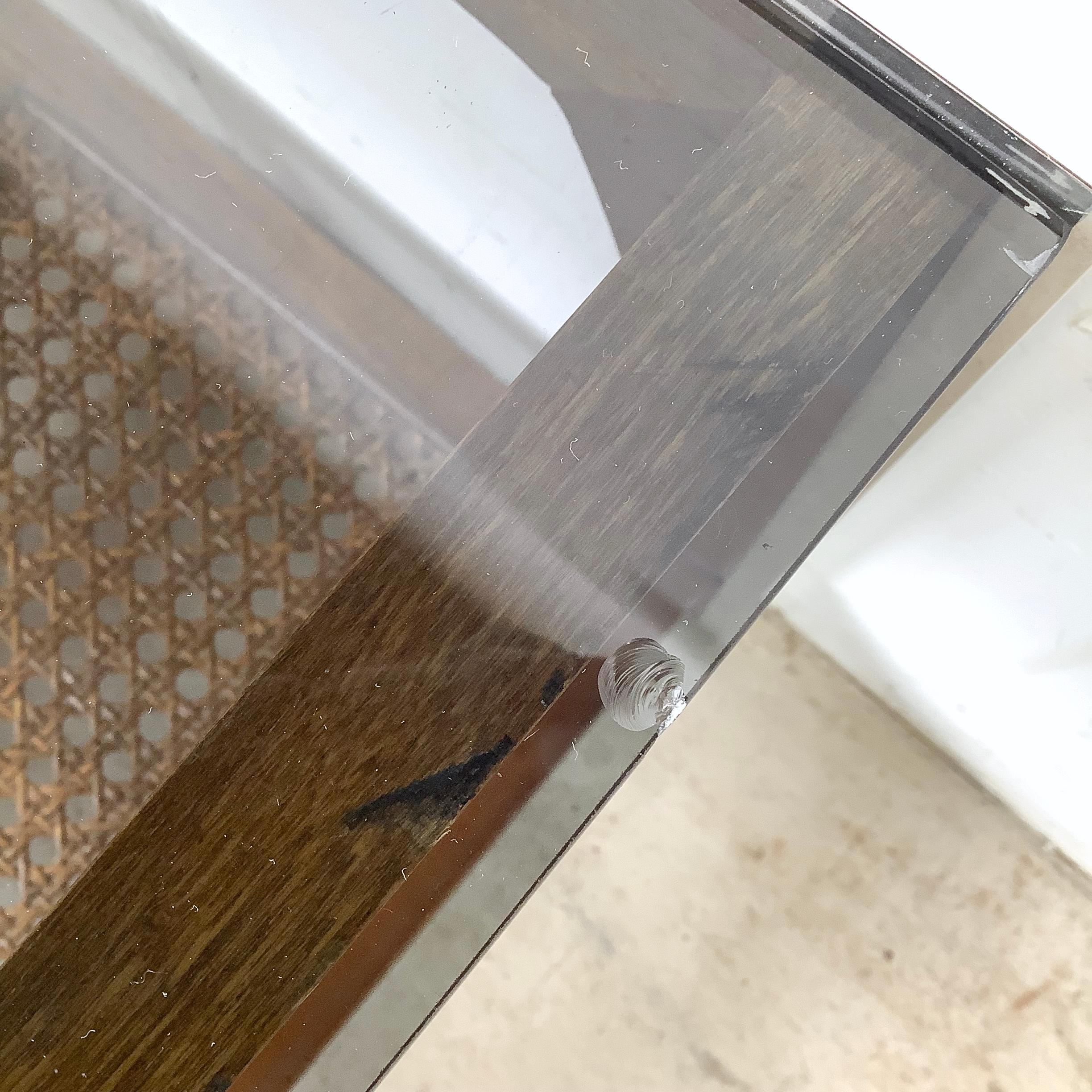 Vintage Lane End Table, Smoked Glass Top with Cane Lower Shelf For Sale 4