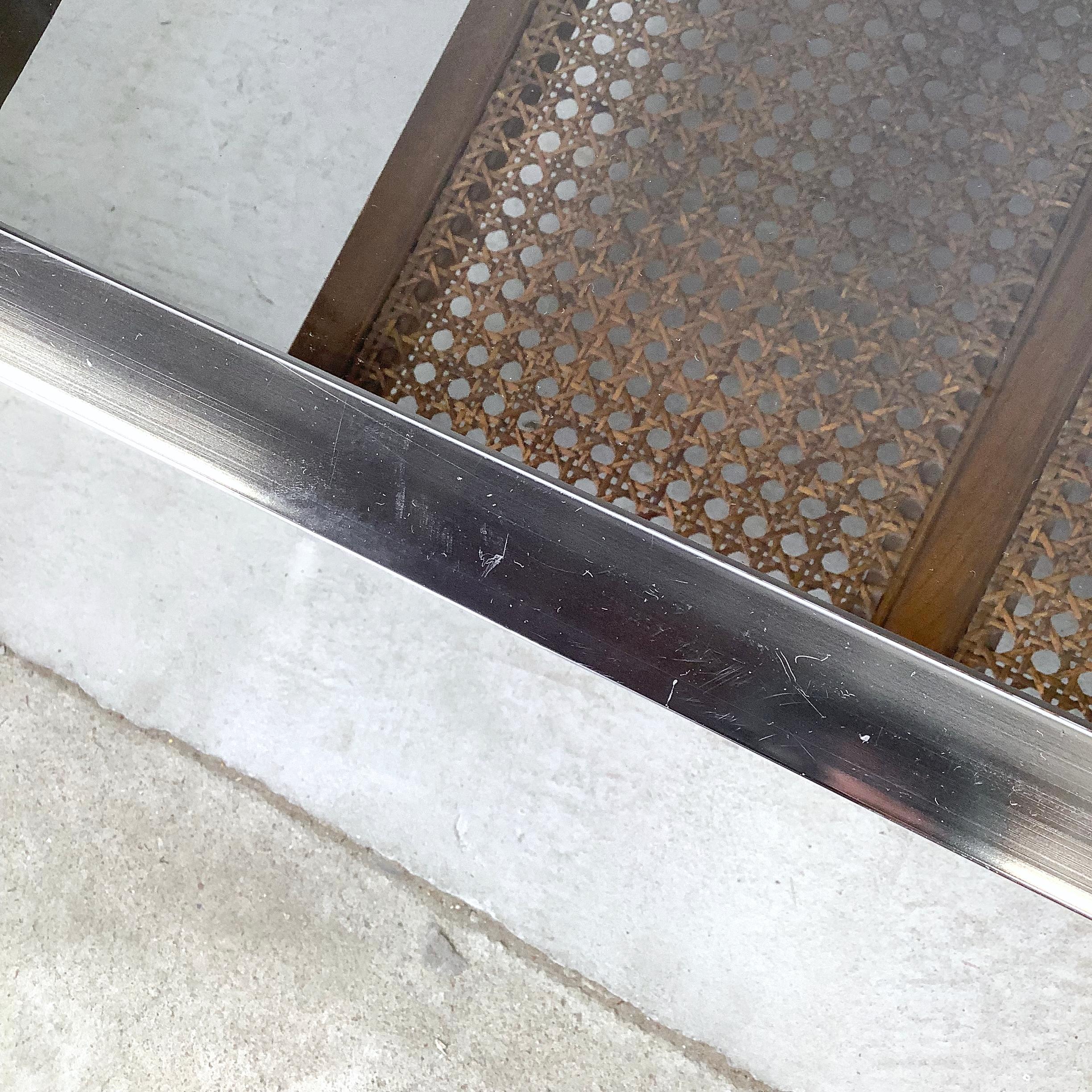 Vintage Lane End Table, Smoked Glass Top with Cane Lower Shelf For Sale 6