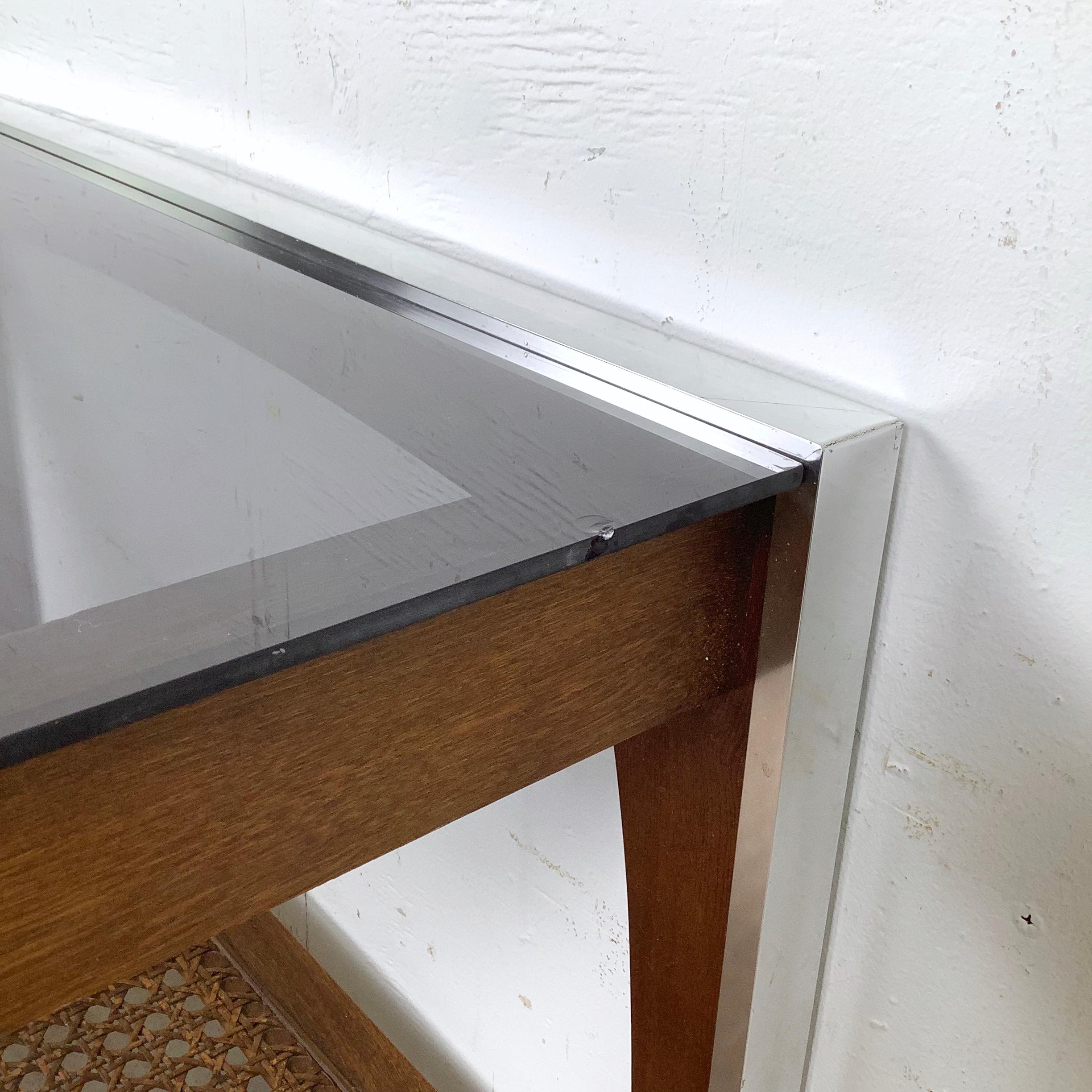 Vintage Lane End Table, Smoked Glass Top with Cane Lower Shelf For Sale 7