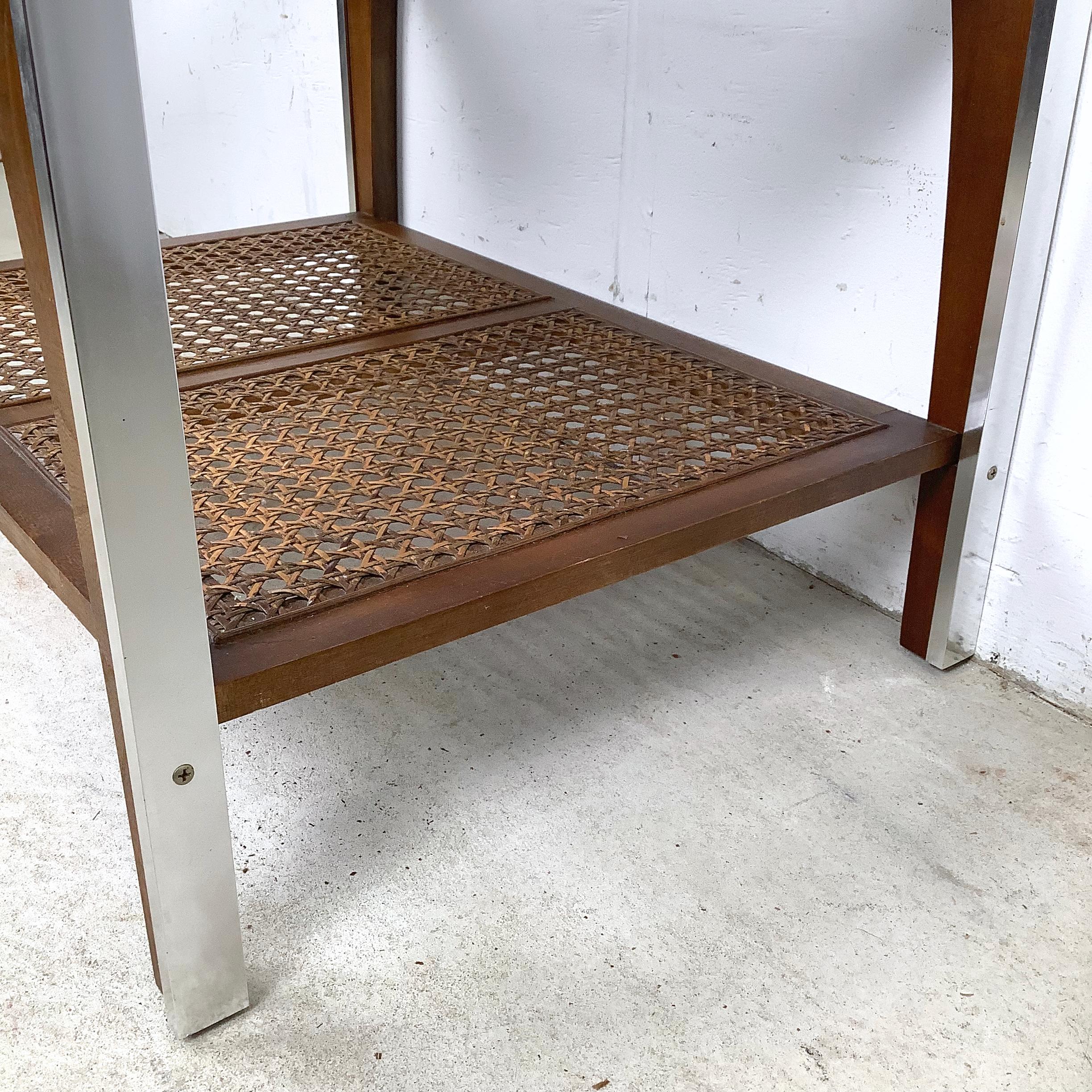 Vintage Lane End Table, Smoked Glass Top with Cane Lower Shelf For Sale 9