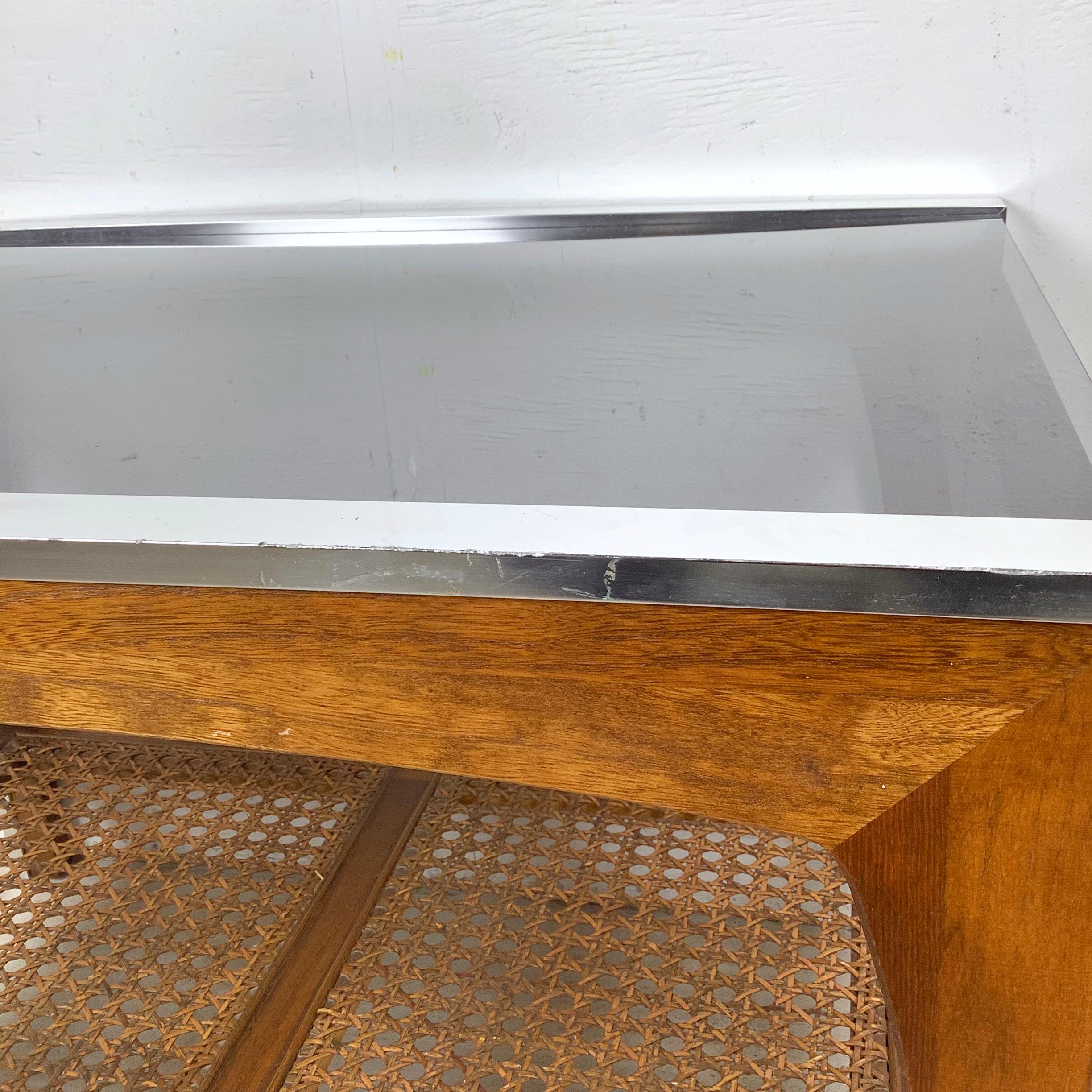 Vintage Lane End Table, Smoked Glass Top with Cane Lower Shelf For Sale 11