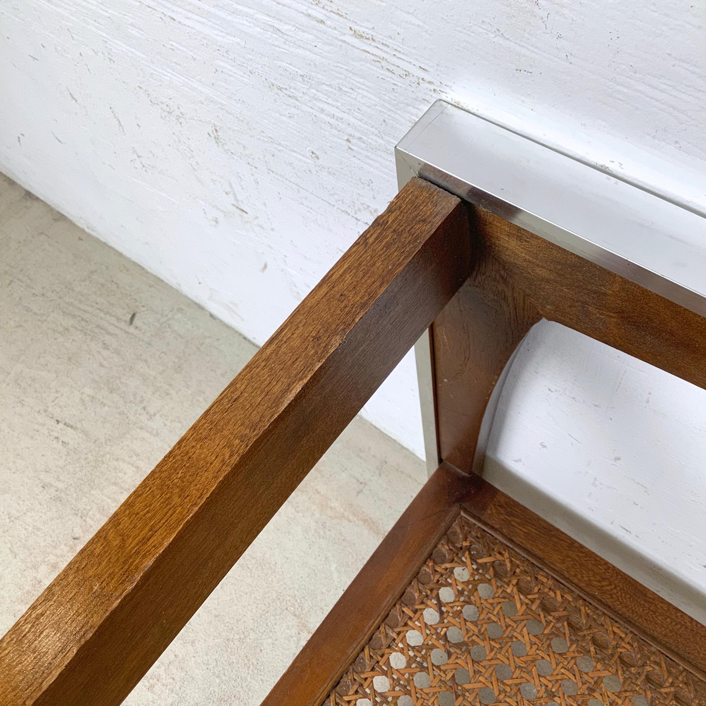Vintage Lane End Table, Smoked Glass Top with Cane Lower Shelf For Sale 12