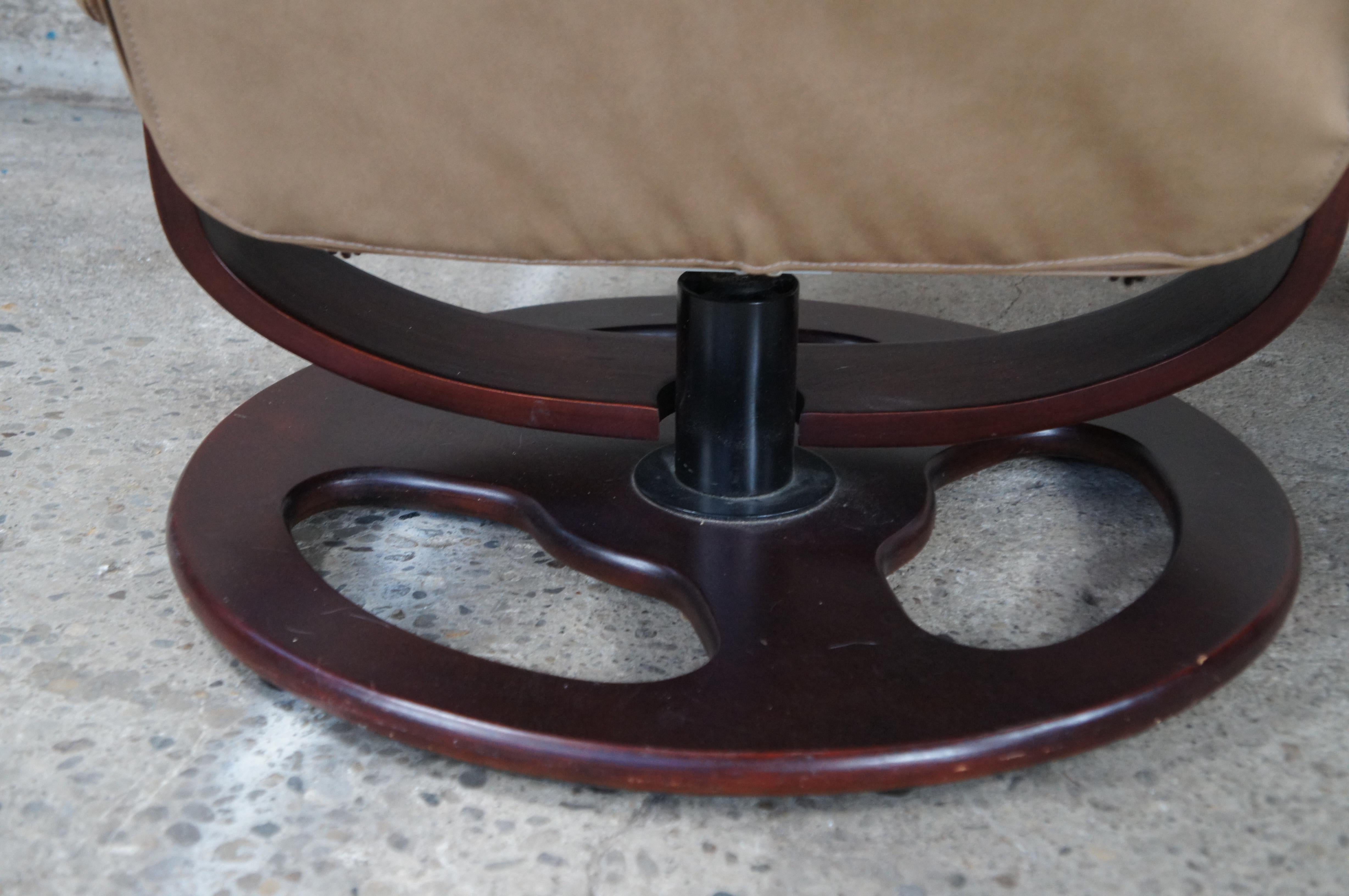 Vintage Lane Furniture Cuir Leather Stressless Recliner Lounge Chair Ottoman 4