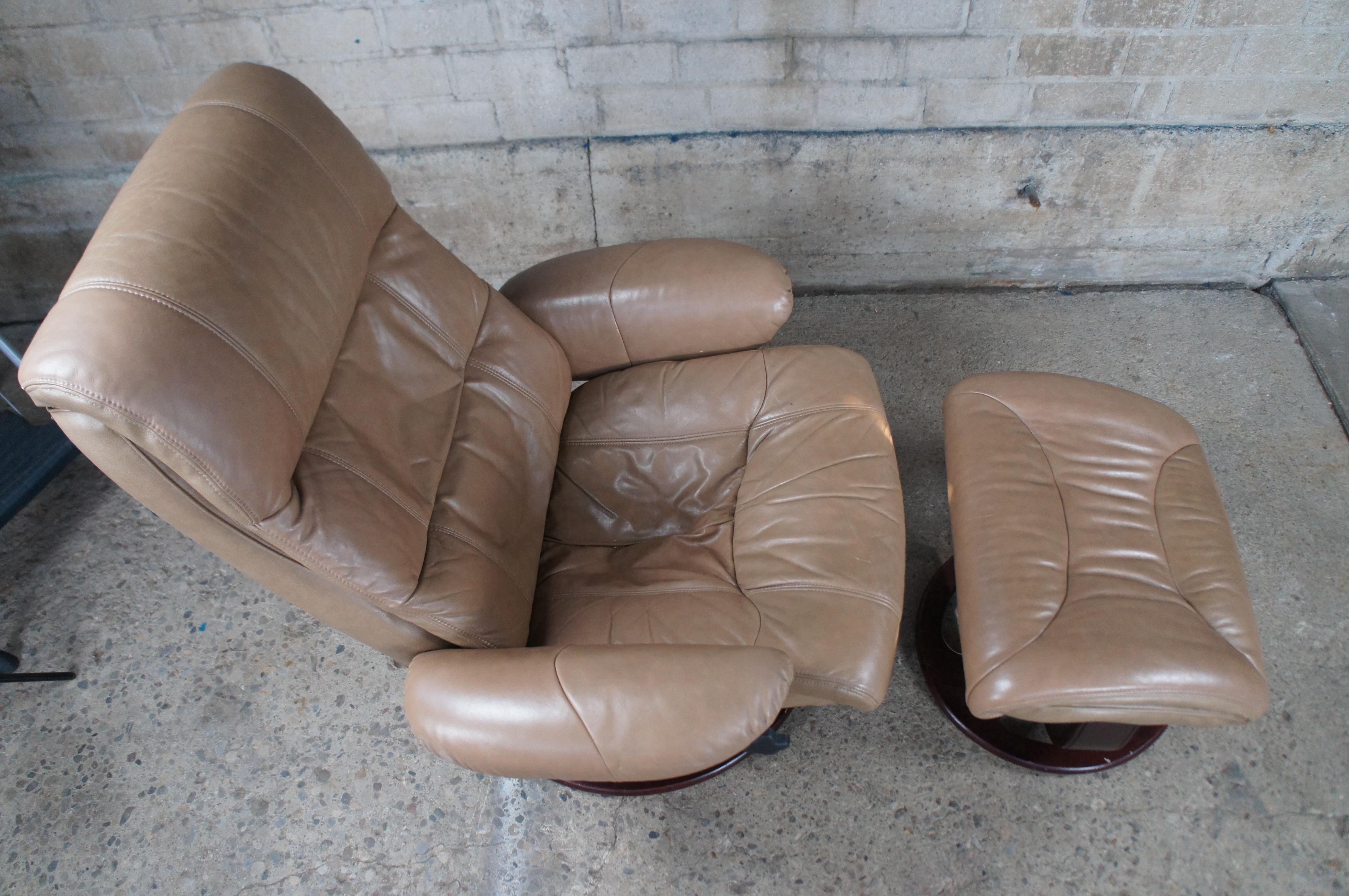 Vintage Lane Furniture Cuir Leather Stressless Recliner Lounge Chair Ottoman 1