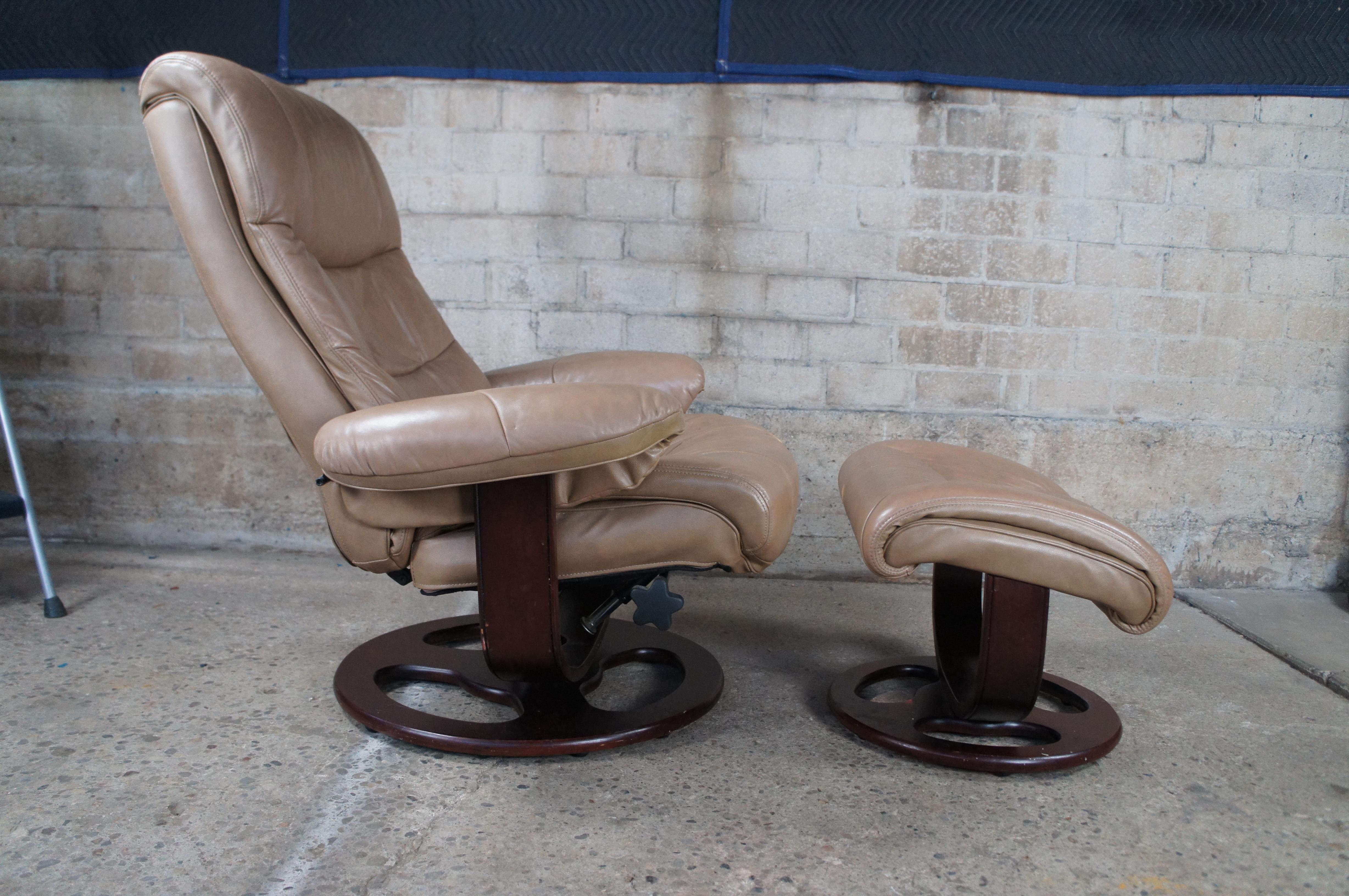 Vintage Lane Furniture Cuir Leather Stressless Recliner Lounge Chair Ottoman 2