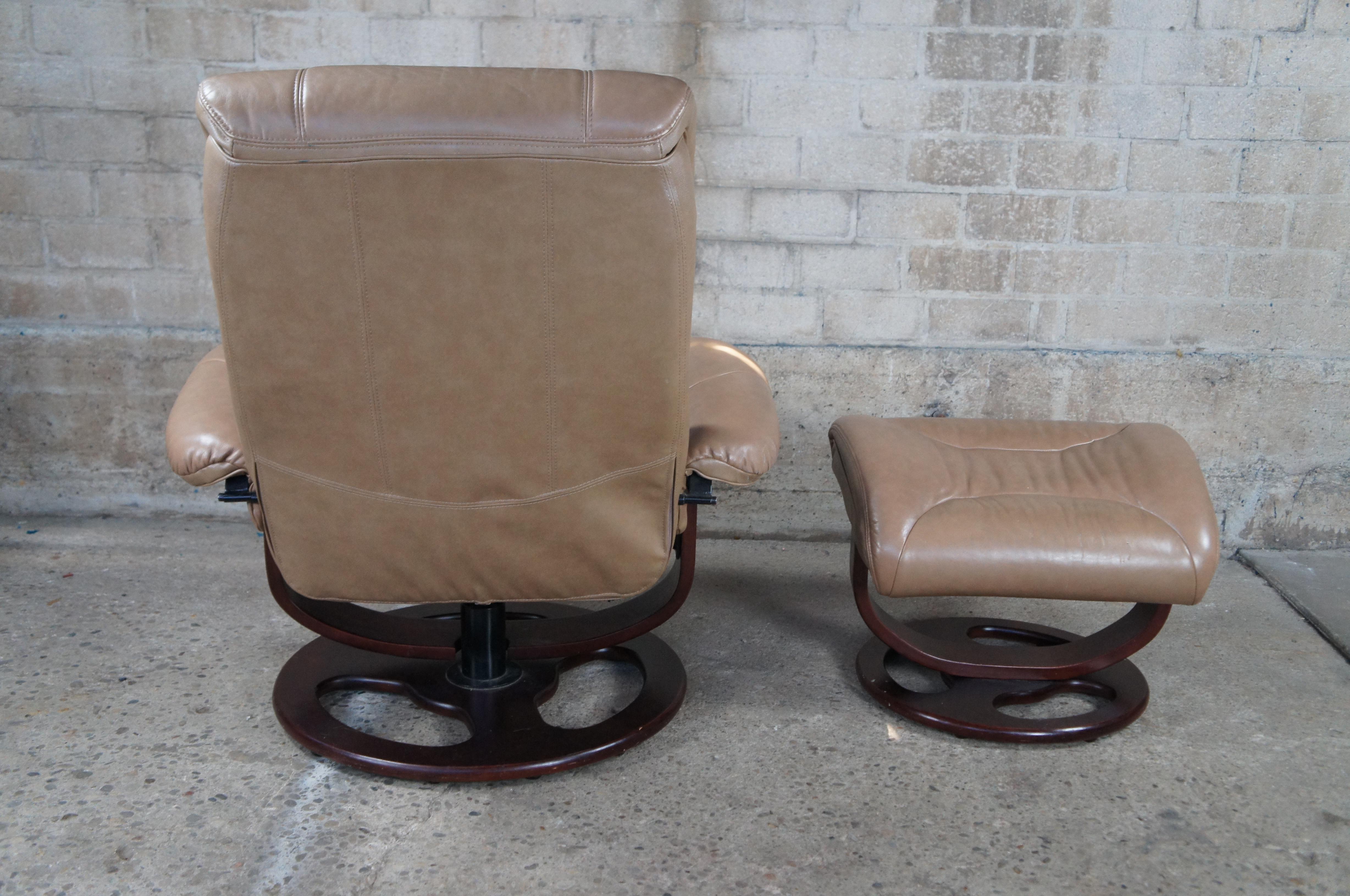 Vintage Lane Furniture Cuir Leather Stressless Recliner Lounge Chair Ottoman 3