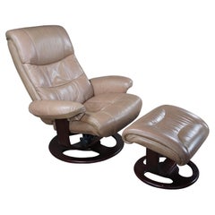 Vintage Lane Furniture Cuir Leather Stressless Recliner Lounge Chair Ottoman