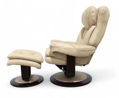 Vintage Lane Leather & Wood Ekornes Stressless Style Lounge Chair + Ottoman
