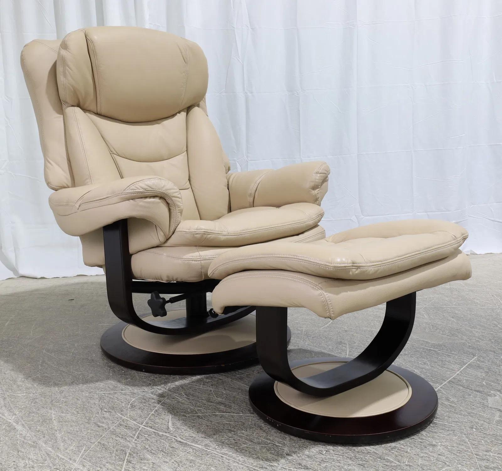 Mid-Century Modern Vintage Lane Leather & Wood Ekornes Stressless Style Lounge Chair + Ottoman For Sale