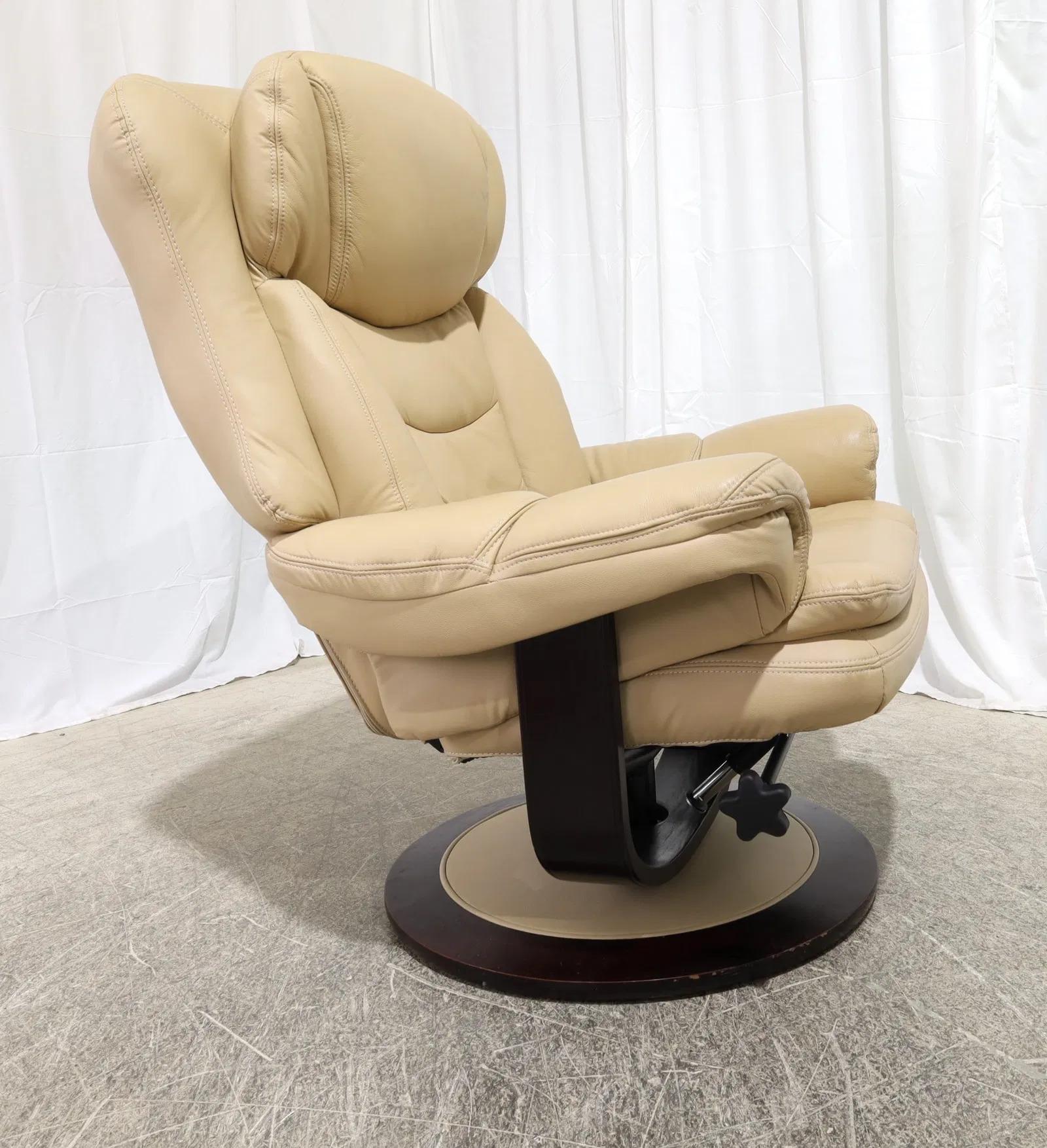 Vintage Lane Leather & Wood Ekornes Stressless Style Lounge Chair + Ottoman For Sale 2