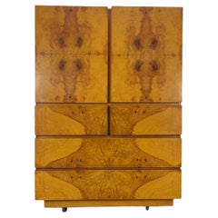 Used Lane Midcentury Burlwood Gentleman's Chest Highboy Dresser / Armoire