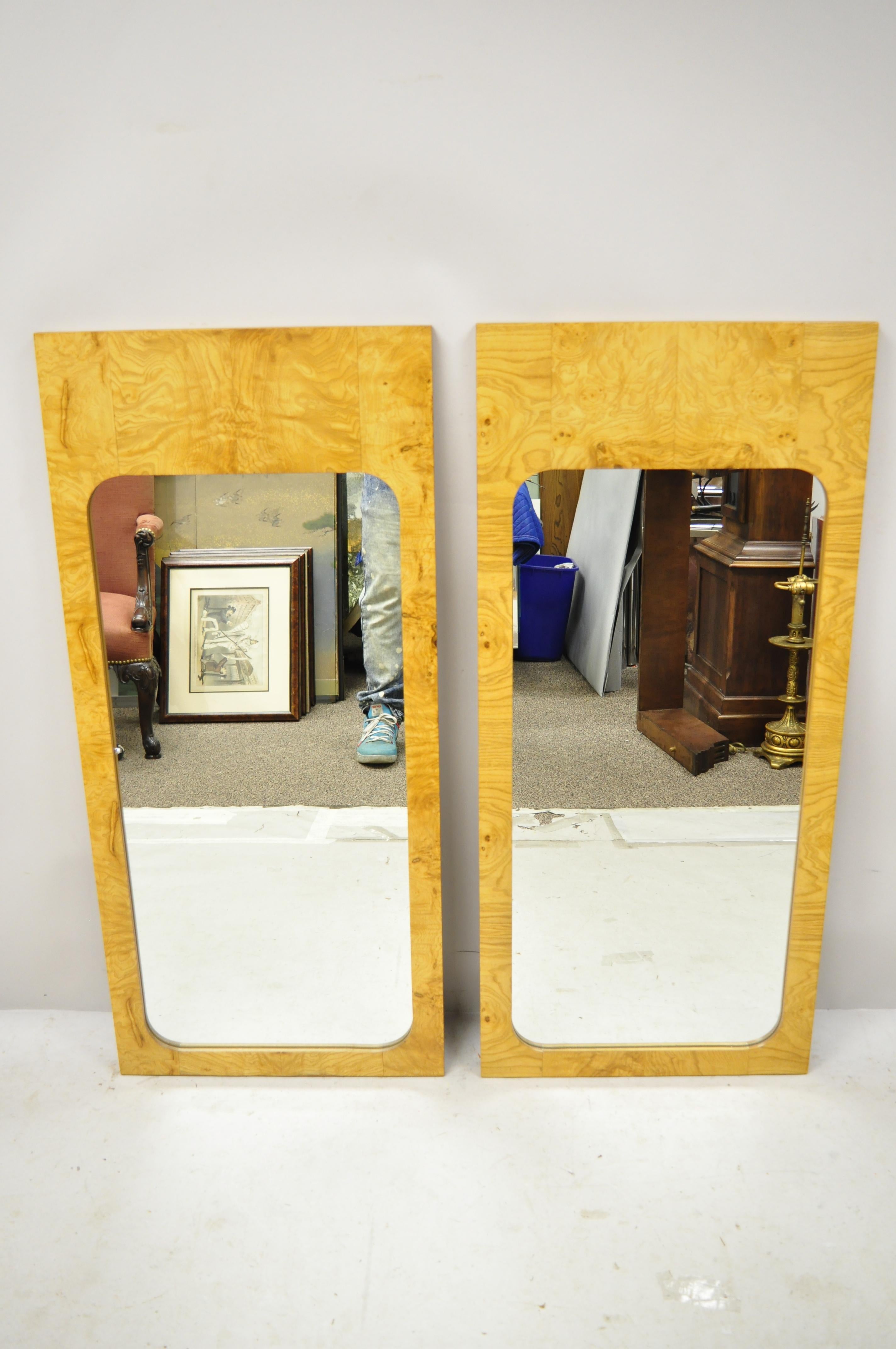 Vintage Lane Mid-Century Modern Art Deco Burl Wood Rectangular Mirrors, a Pair 5