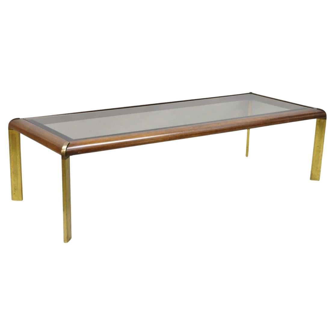 Table à café Vintage Lane s Modern Mid Century Sculpted Brass Metal Wood Glass Top