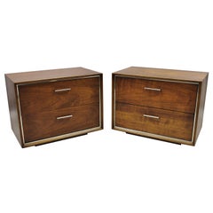 Vintage Lane Mid-Century Modern Walnut Chrome Trim 2-Drawer Nightstands, a Pair