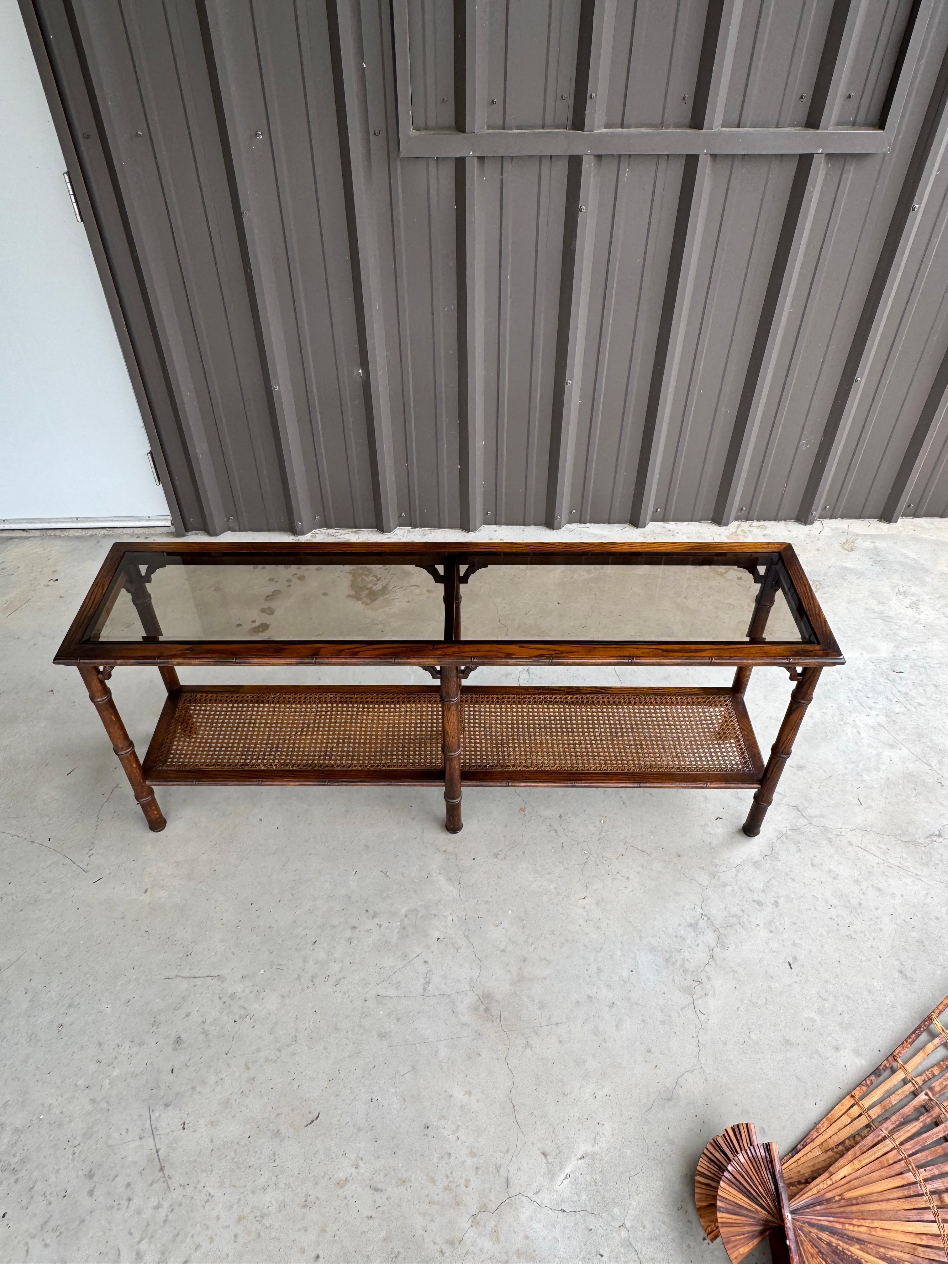 Vintage Lane's Oak Faux Bamboo Cane Smoke Glass Top 61
