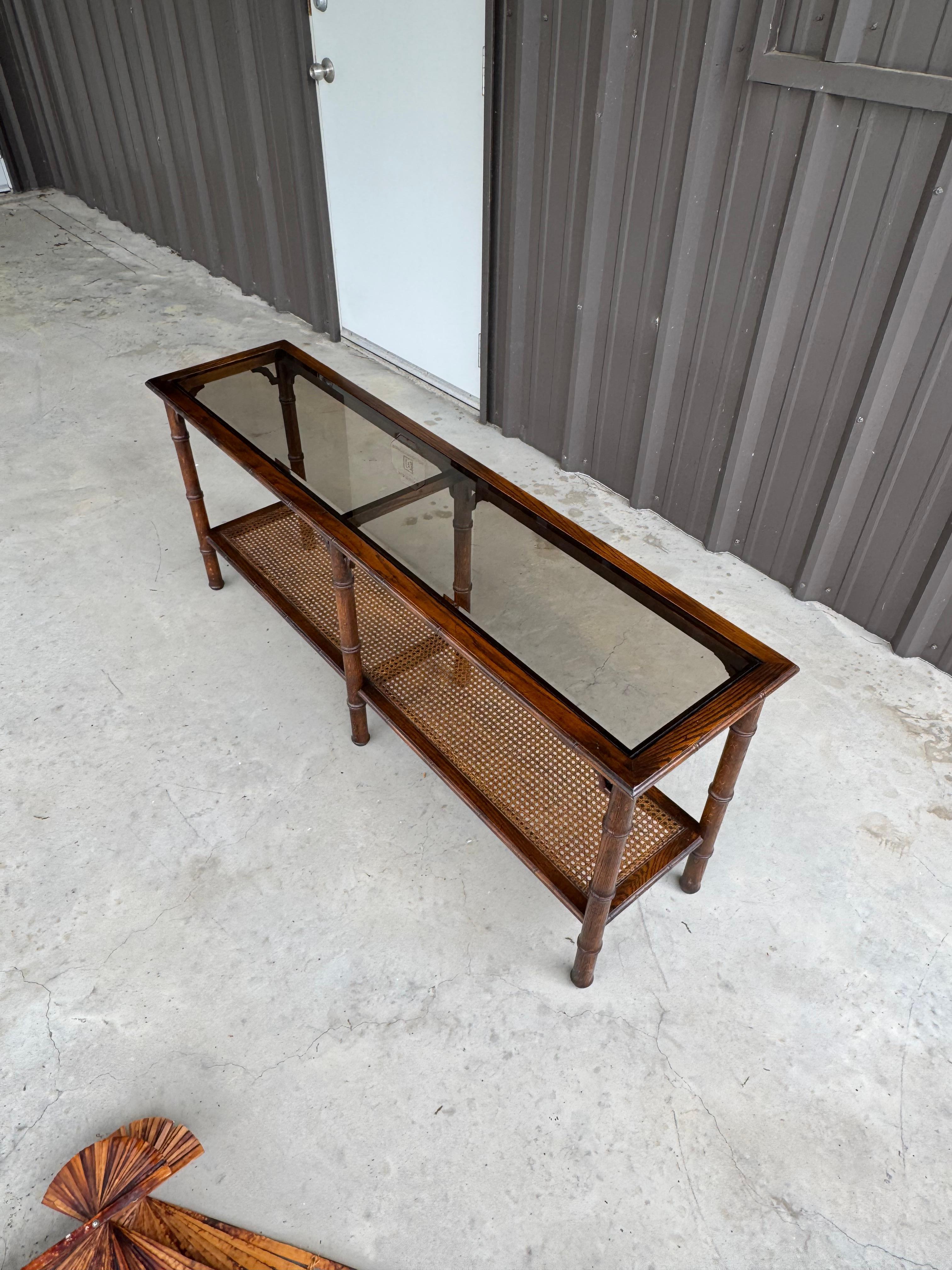 Vintage Lane's Oak Faux Bamboo Cane Smoke Glass Top 61