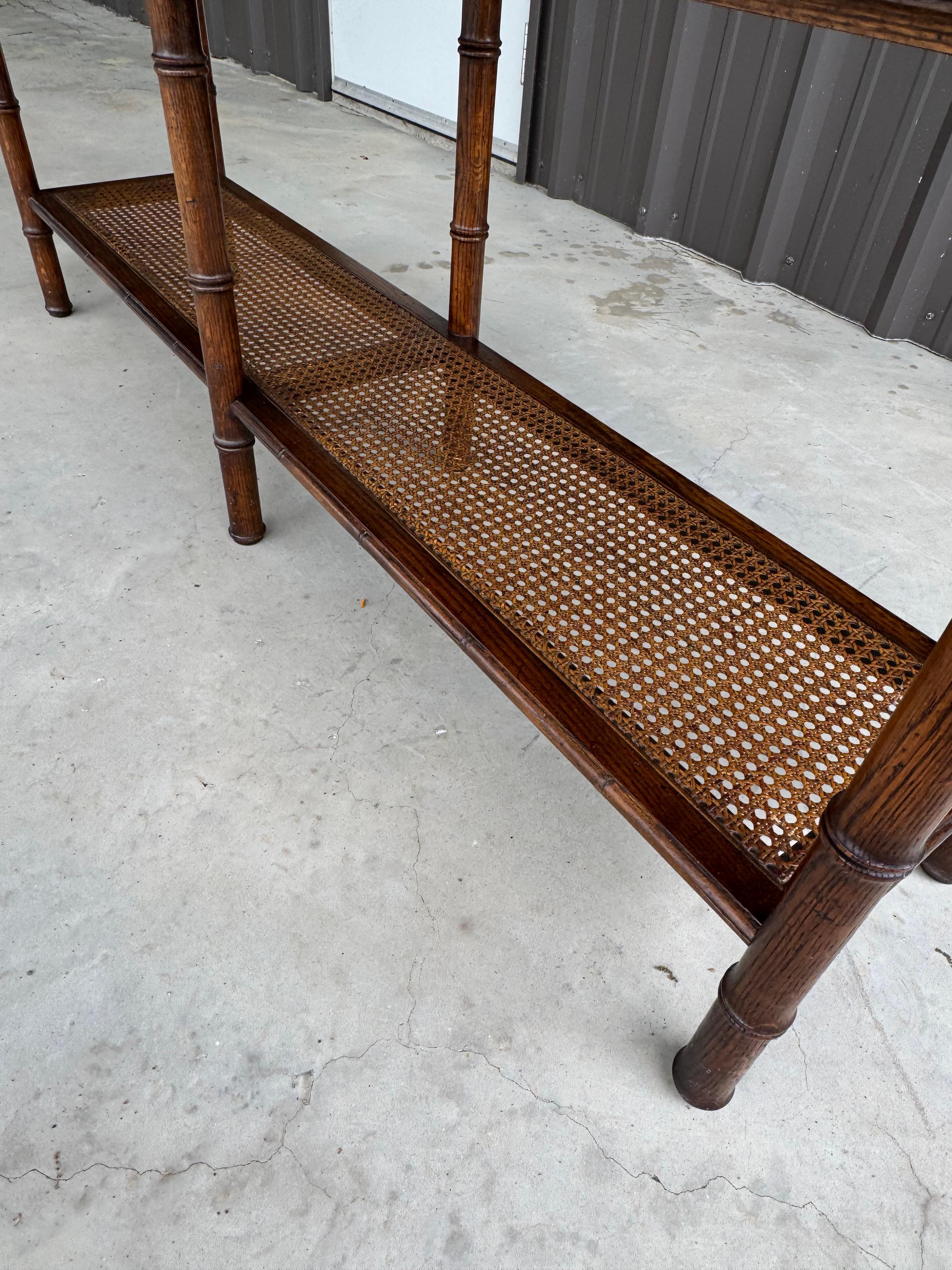 Vintage Lane's Oak Faux Bamboo Cane Smoke Glass Top 61